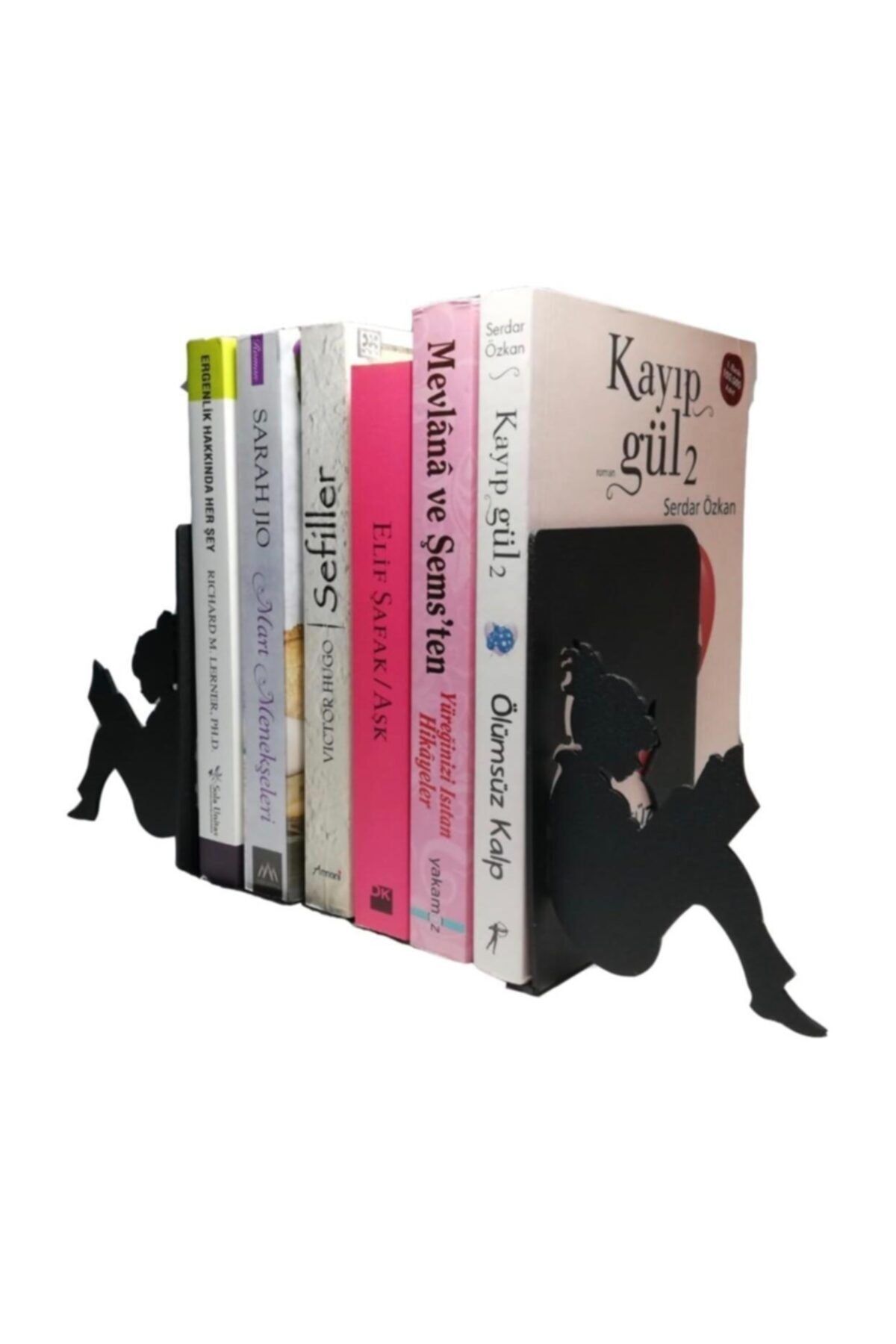 NURYAY Kitap Okuyan Öğrenciler Desenli Kitap Desteği - Dekoratif Kitap Tutucu ( 2 Li Set) Siyah