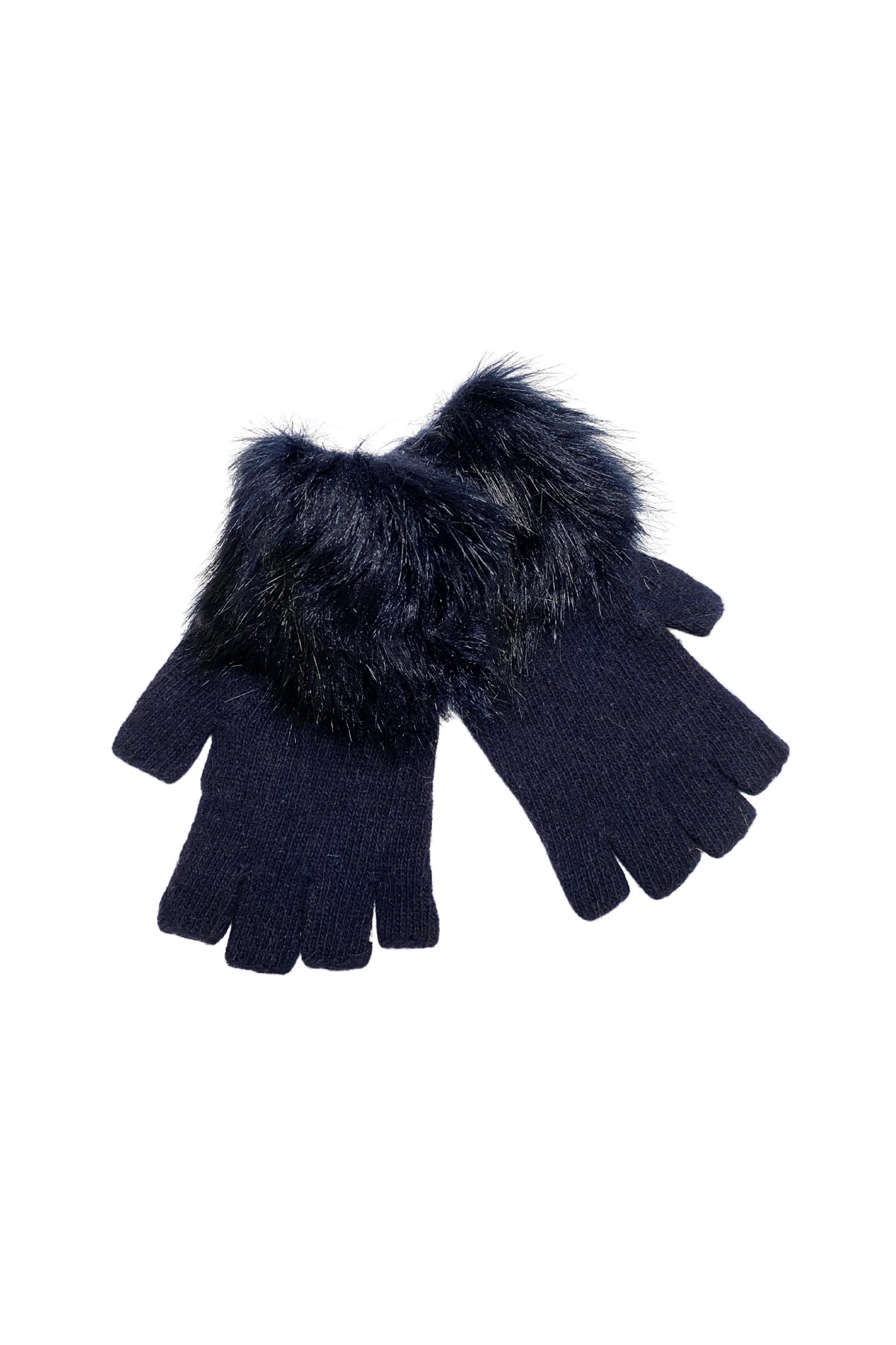 FUREVER FASHION Suni Kürklü Siyah Parmaksız Eldiven