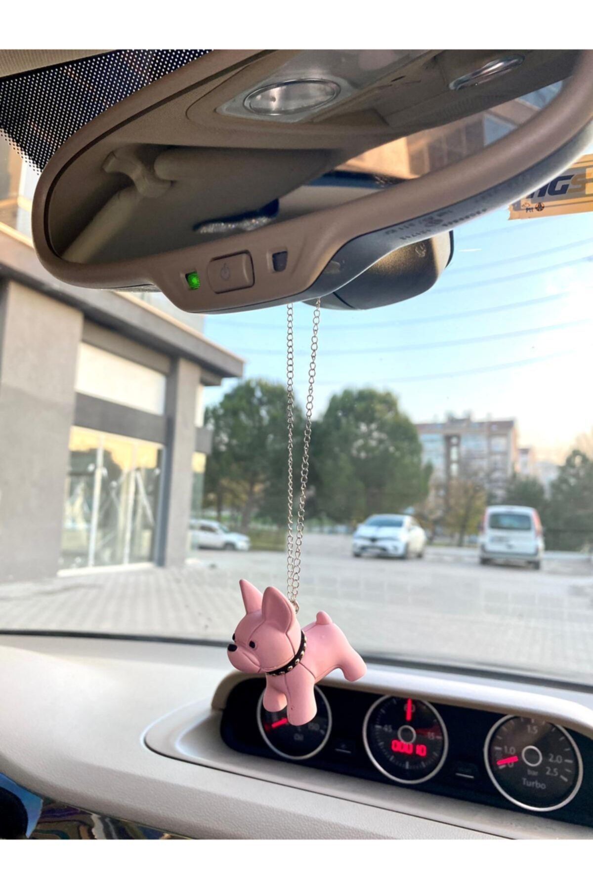 S&E TASARIM Otomobil Dikiz Süsü Dikiz Aynası Süsü Pembe Tasmalı Köpek,oto Anahtarlık,oto Koku Set
