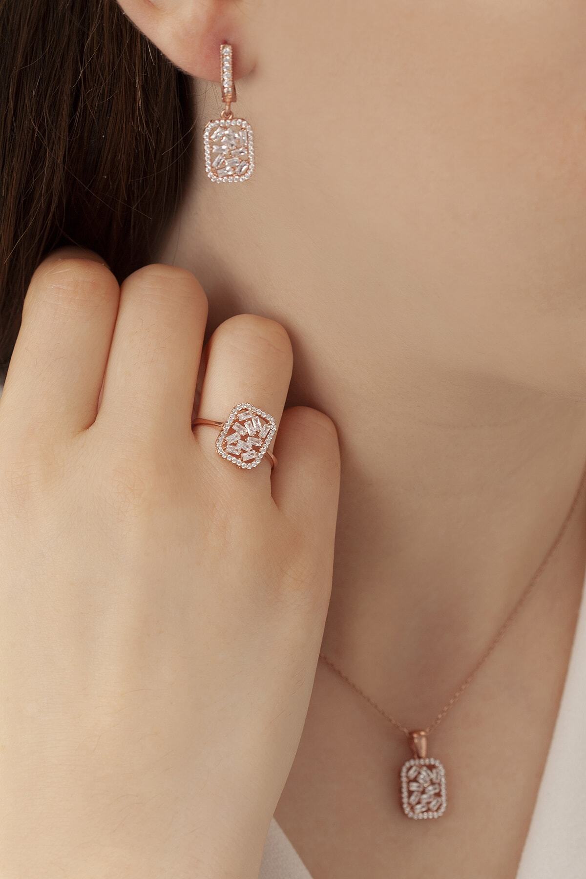 ATEŞ GOLD Baget Gümüş Set Rose