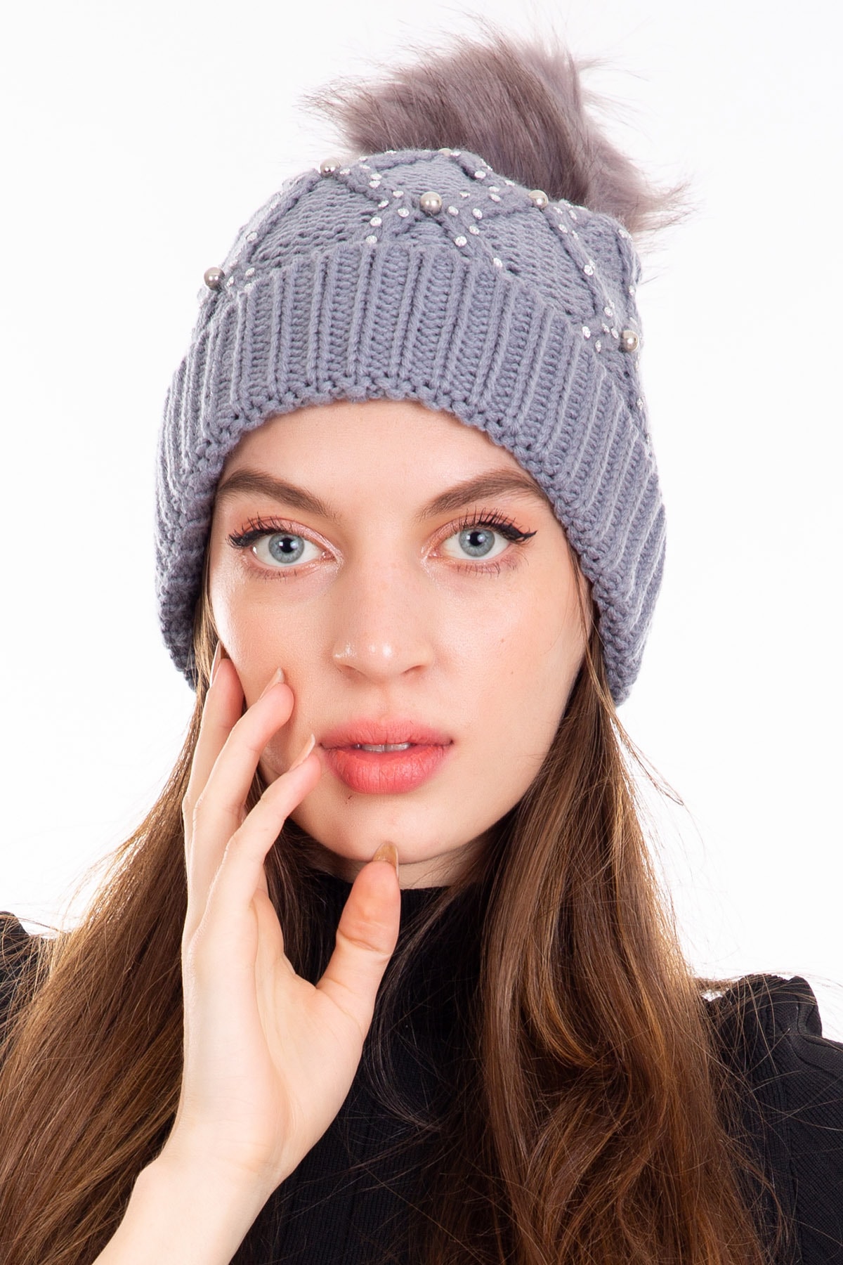 LadyColor Kadın Bere Gümüş Taşlı Katlamalı