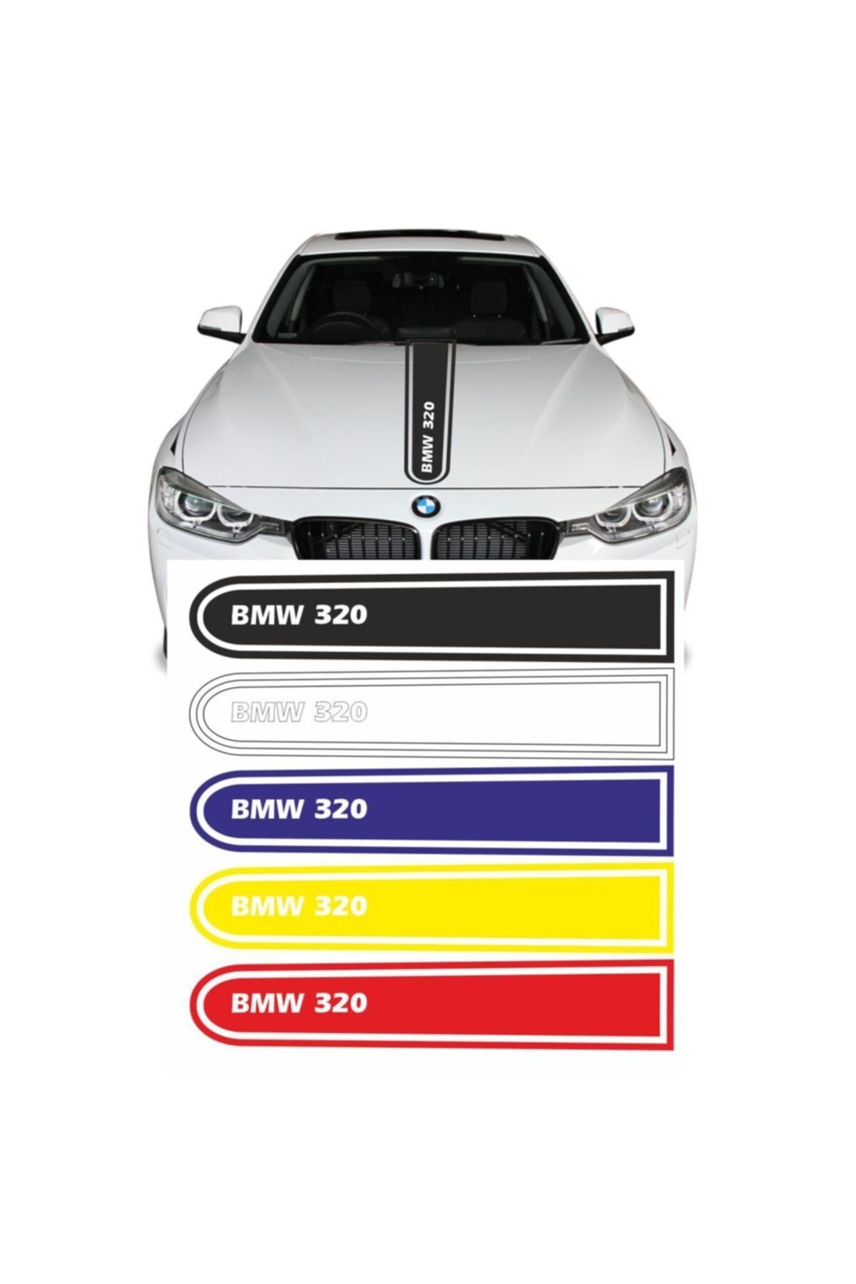 hediyelikevi Bmw 320 Logolu Otomobil Ön Kaput Şeridi Kaput Sticker Mavi