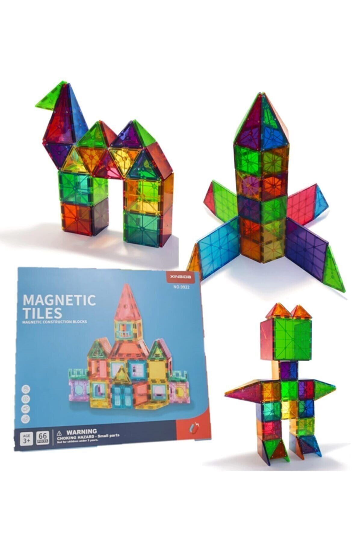 TUENGİ STORE Mıknatıslı Şeffaf Manyetik Blok Rengarenk 66 Parça Ithal Eğitici 3d Manyetik Lego
