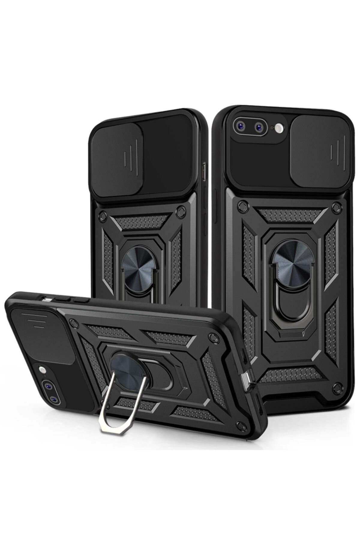 Fibaks Apple Iphone 8 Plus Kılıf Kamera Korumalı Sürgülü Yüzüklü Armor Military Tank Zırhlı