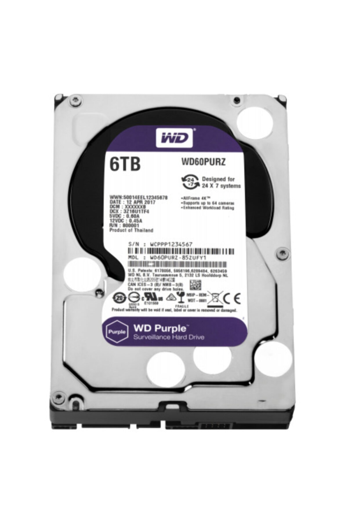 WESTERN DIGITAL Wd Purple Wd60purz 3,5" 6tb, 64mb, 5400 Rpm, 7/24 Güvenlik Hdd