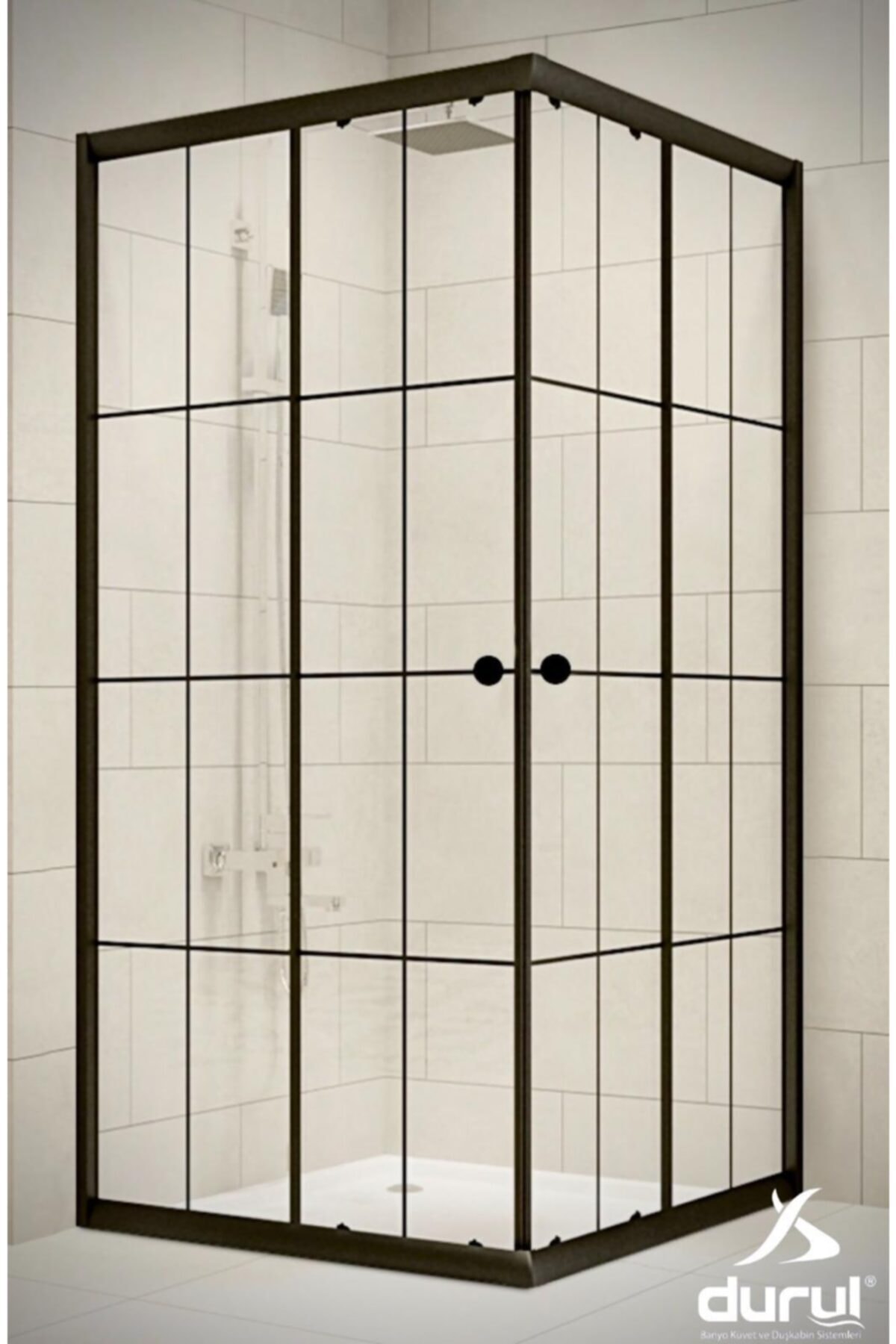 Durul Duşakabin 90x90 Kare Siyah Karolaj Cam Yükseklik 195cm Duş Teknesi Dahildir