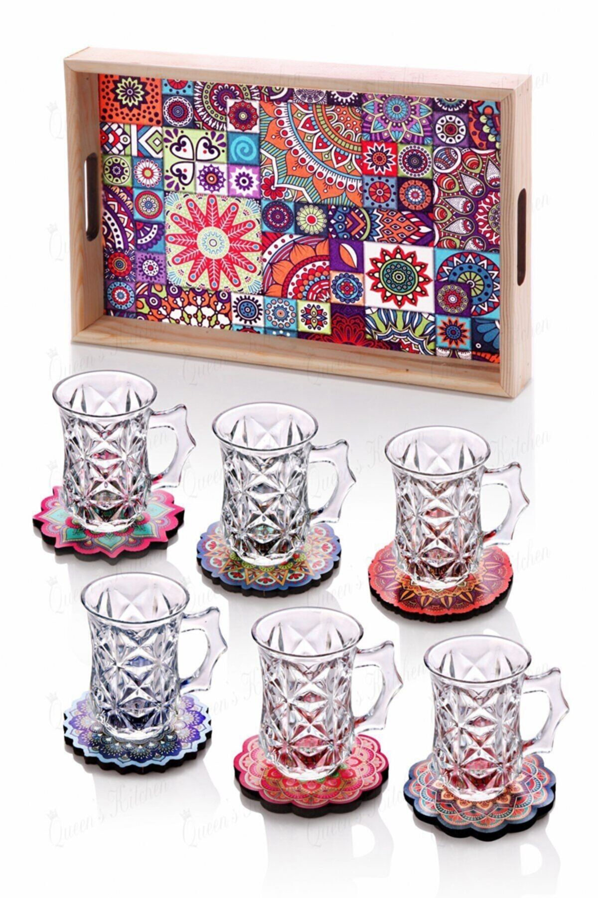 Queen’s Kitchen 13 Parça Çini Desenli Renkli Çay Seti-2