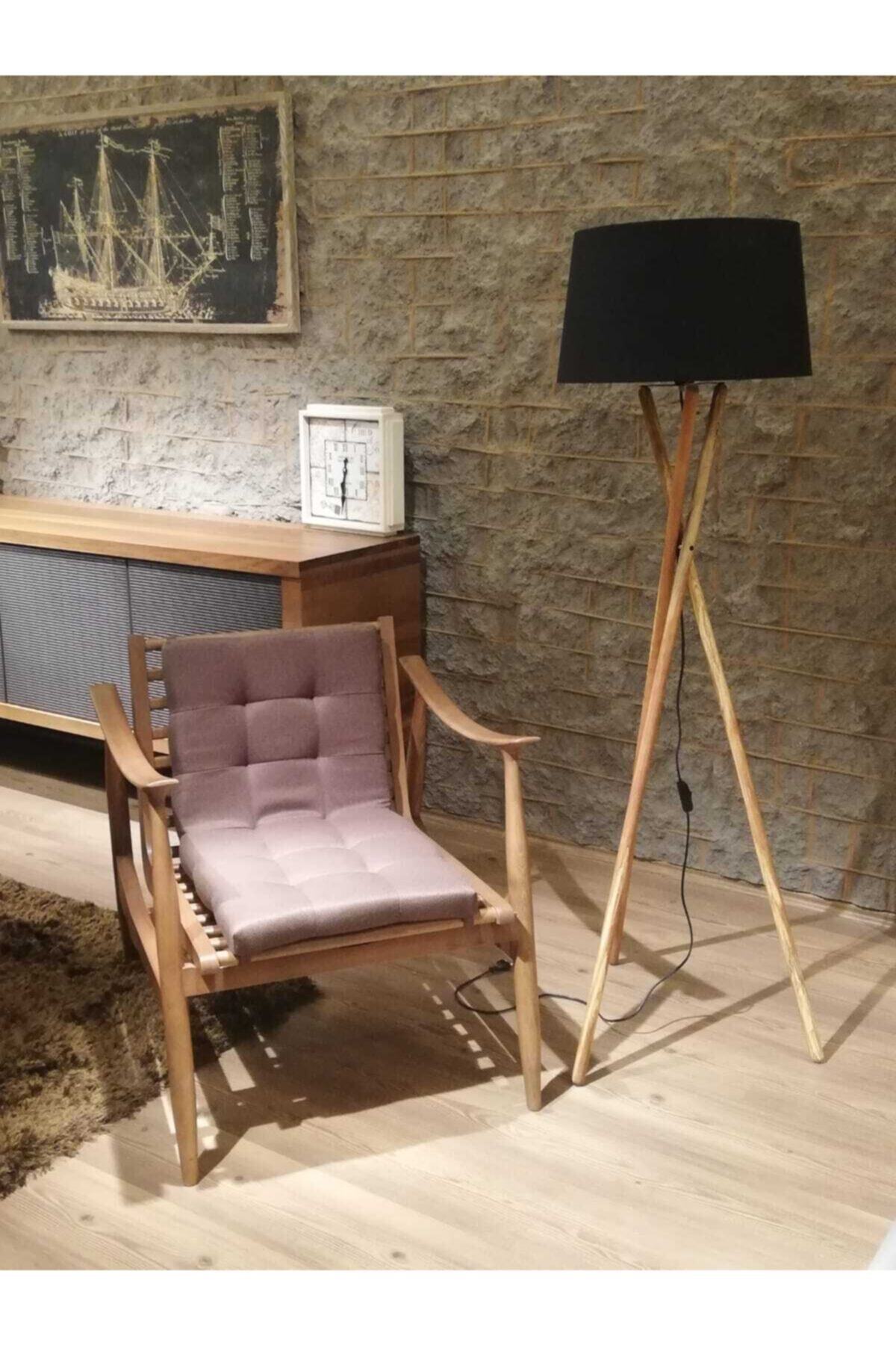 GNC HOME CONCEPT Kyoto Ahşap Ayaklı Siyah Başlıklı Lambader