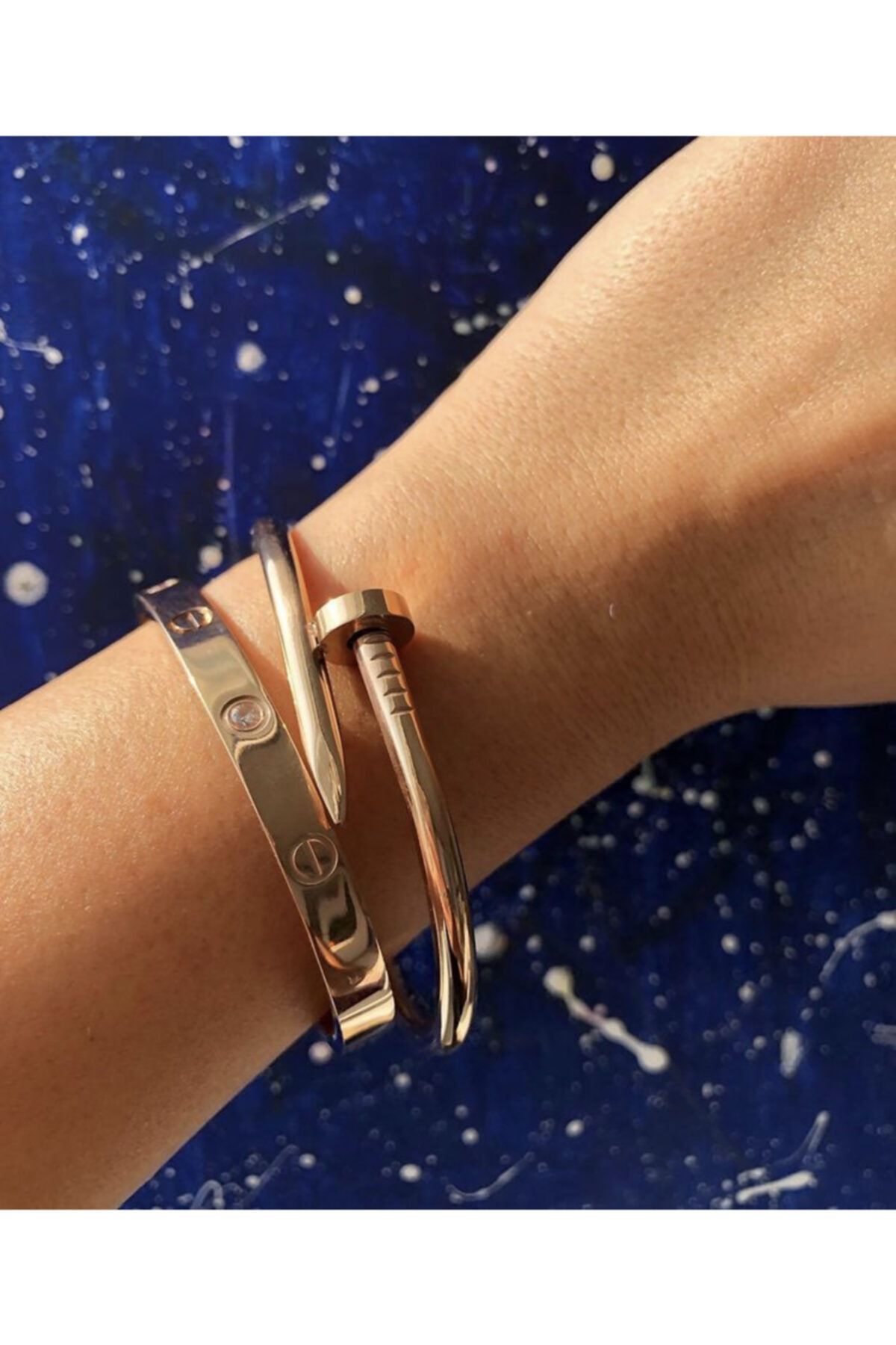 lavvin.co Çelik Paslanmaz Taşlı Cartier  Bronz ve Çelik Çivi Kelepçe  Bronz Seti