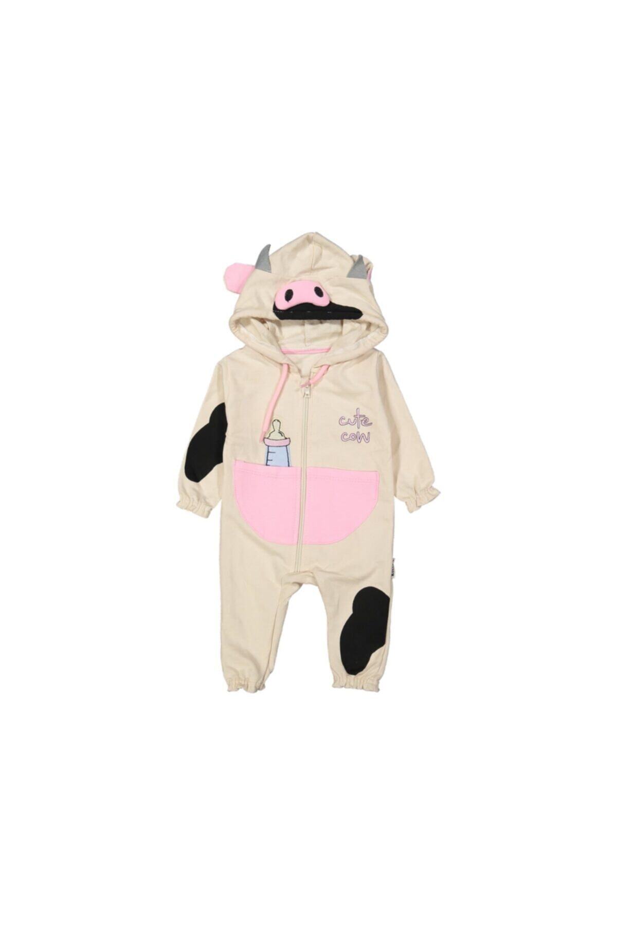 Koza Tekstil Kız Bebek Tulum Inek Figürlü 3-9 Ay Pamuklu