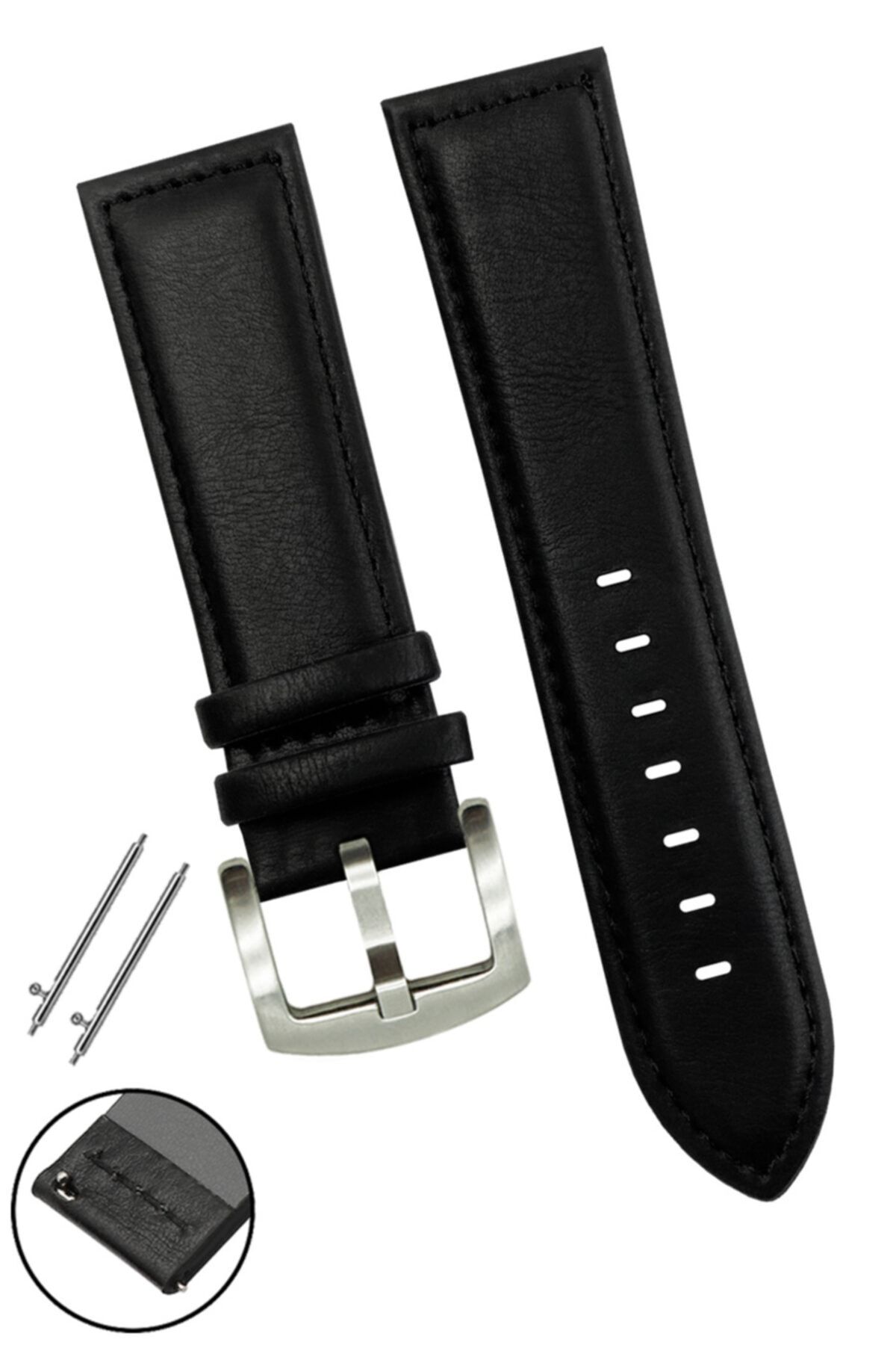 Trendburada Amazfit Gtr Gtr2 47mm Siyah Renk Dikişli Deri Saat Kordonu Kayışı