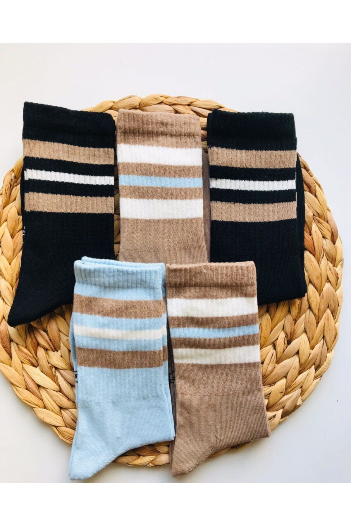 B&D SOCKS B&d 5'li Soft Renk Çizgili Tenis Kolej Çorabı