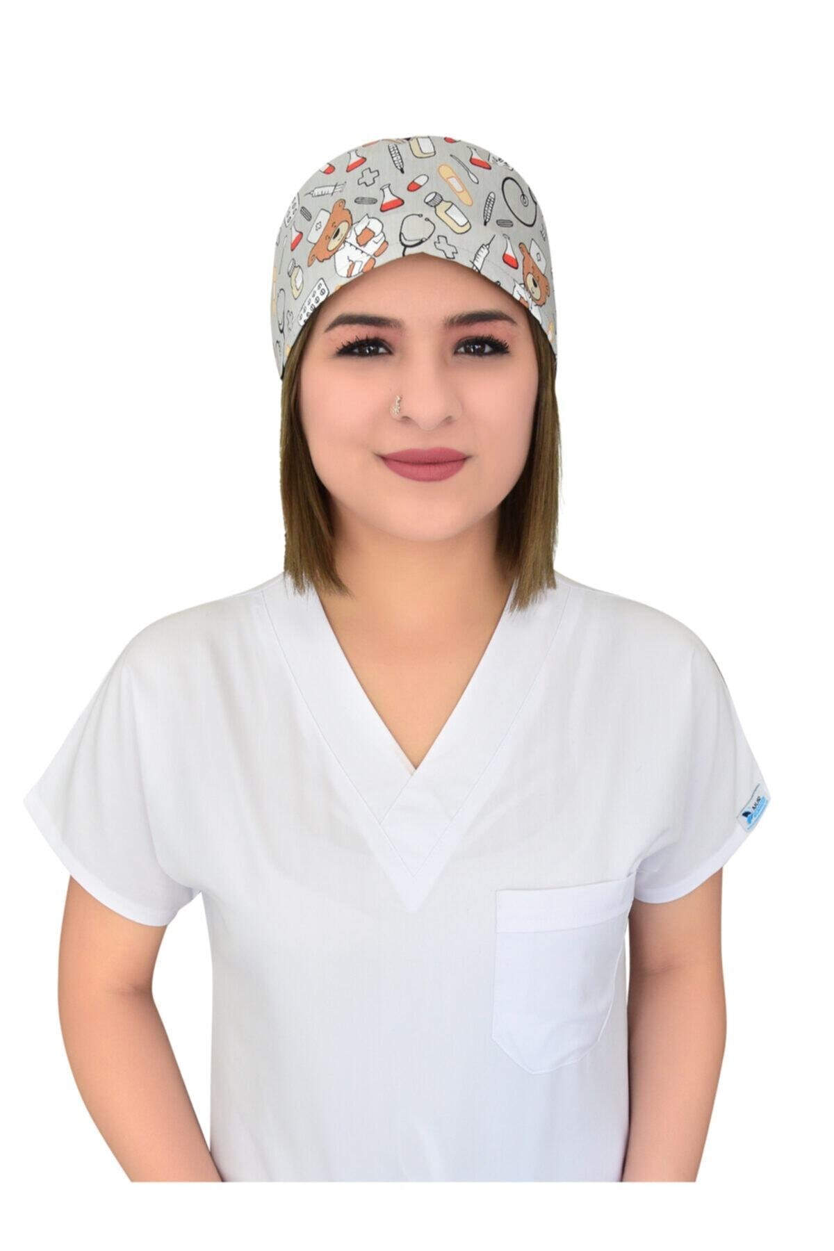 Nur Ortopedi Sevimli Gri Ayıcık Temalı Cerrahi Doktor Hemşire Bonesi