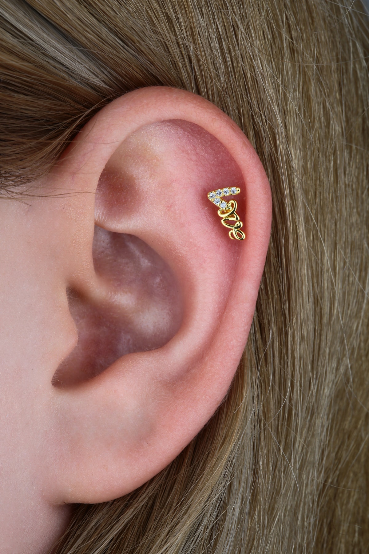 Vilma Aksesuar Cerrahi Çelik Love Helix Piercing Gold Renk 8 mm