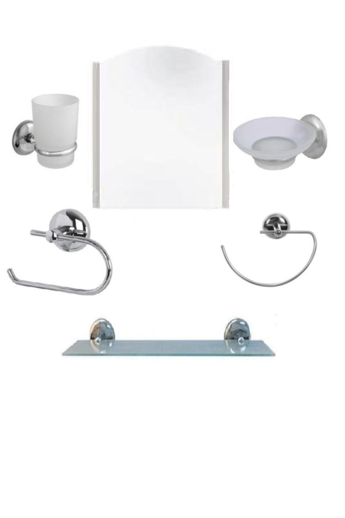 MİA HOME Selvi Aynalı 6 Parça Krom Banyo Ayna Seti