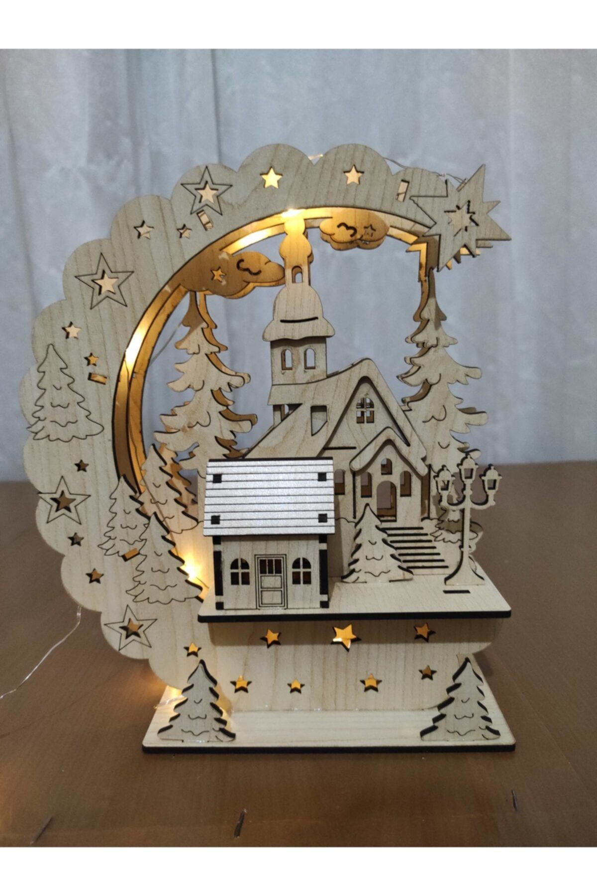 ahşap deco Yılbaşı Kış Manzaralı Gece Lambası