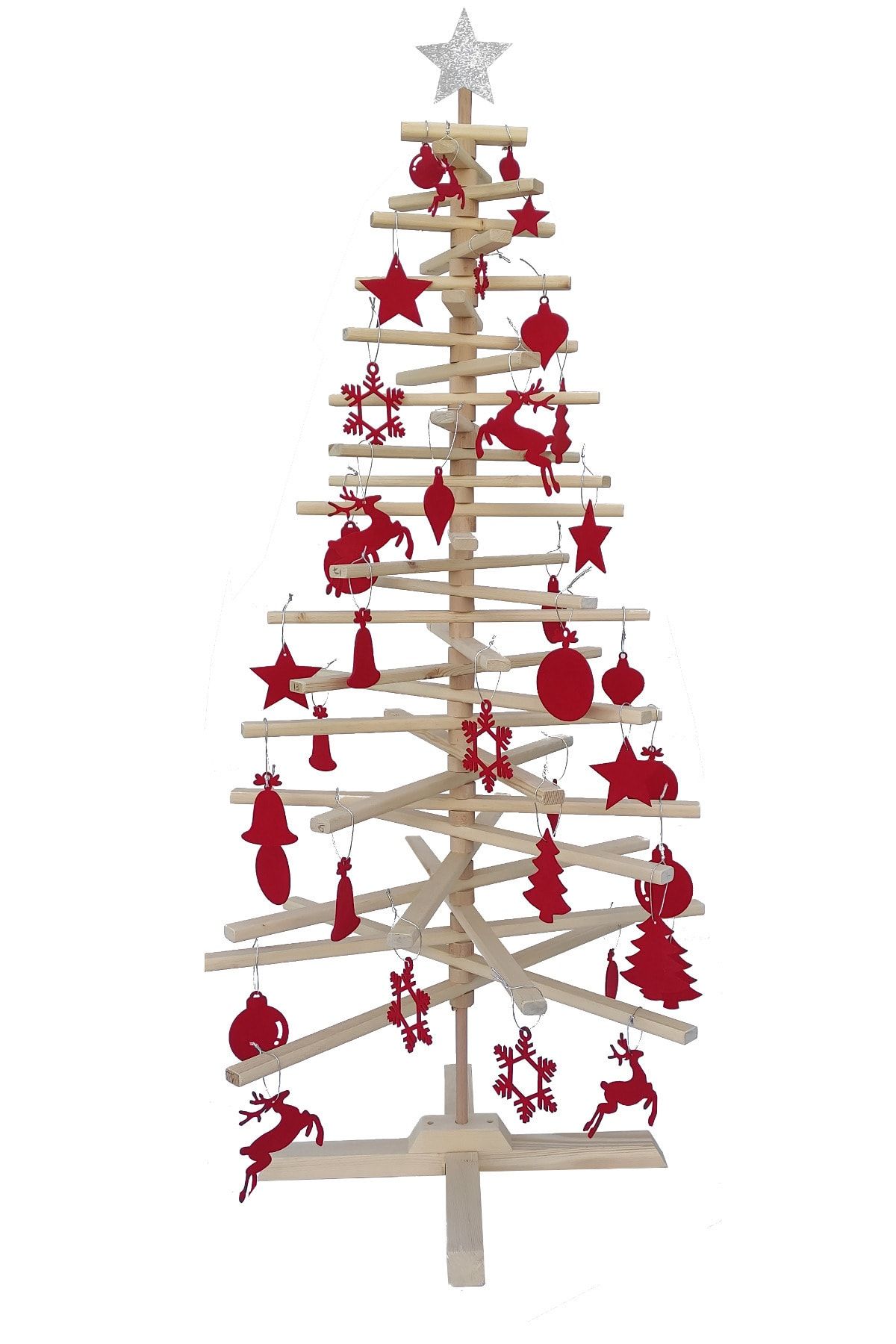 ULDEMART Ahşap Modern Spiral Yılbaşı Ağacı 150 cm Süsler Dahil