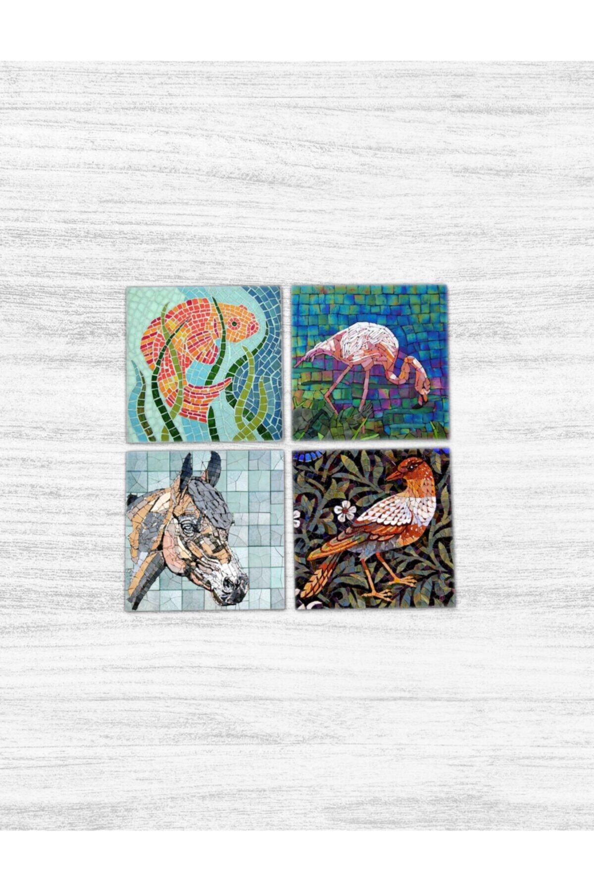 kozanoğlu Desenli Baskılı Doğal Taş Bardak Altlığı 4'lü Set Pattern Mosaic