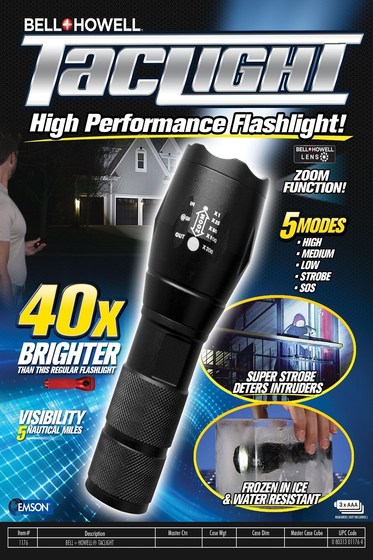 ELECTROZONE Tac Light 40x Zoomlu Uzun Menzilli Premium Kalite Ultra Parlak  Sağlam Metal El Feneri