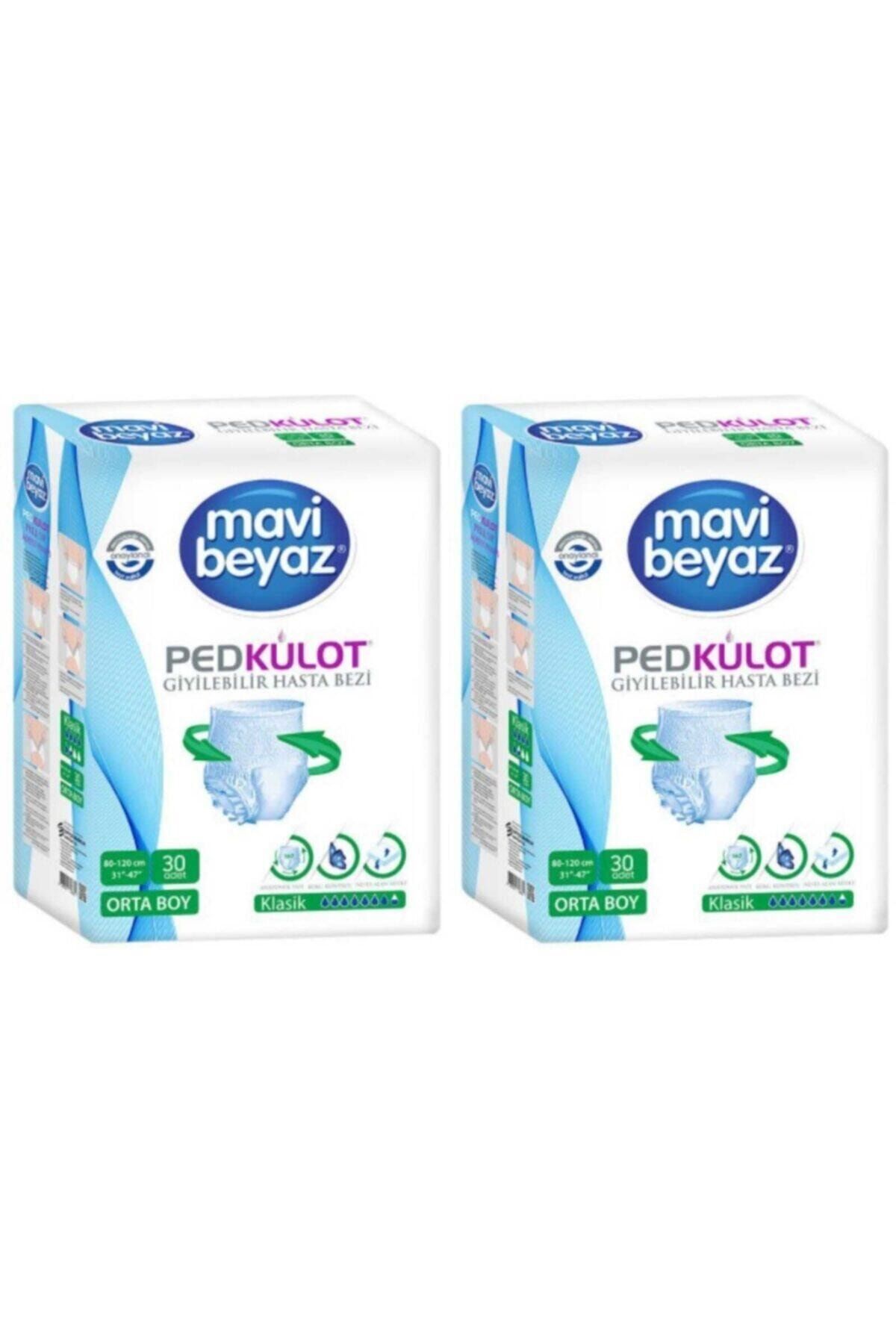 Mavi beyaz Ped Emici Külot Medium Beden Hasta Bezi 30'lu Paket - 60 Adet