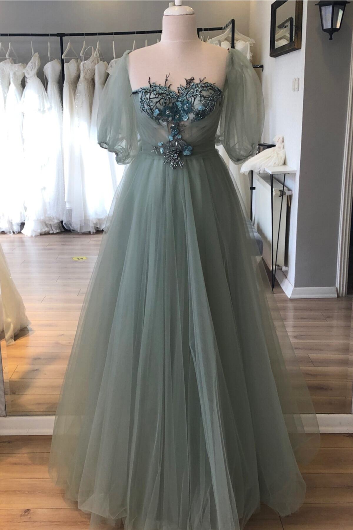 Lenta Moda Su Yeşili Drape Ve Dantel Detaylı Abiye / Nişan Elbisesi