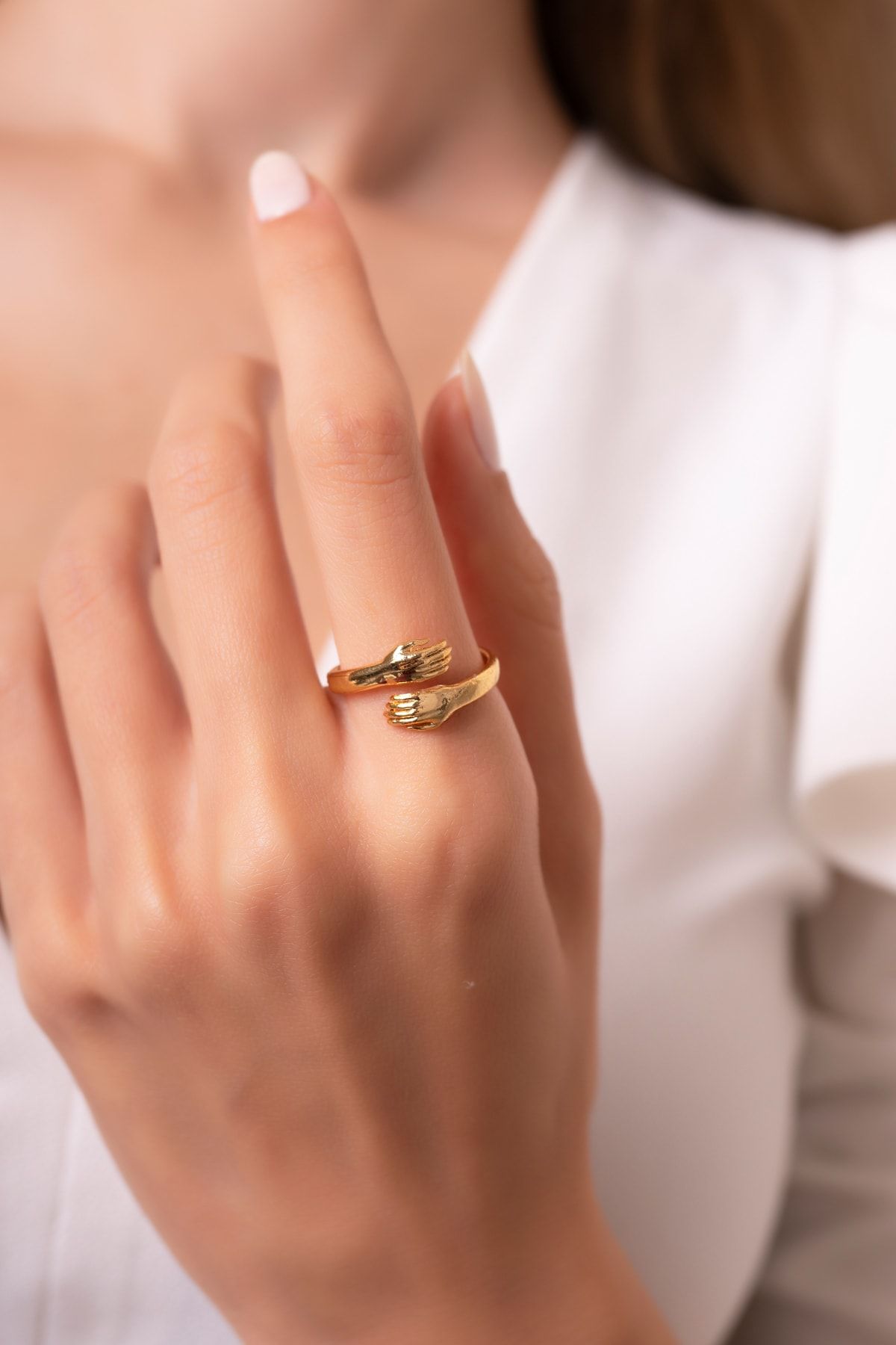 Eva Jewelry Sarılan El Ayarlanabilir 14 K Altın Kaplama Kadın Yüzük