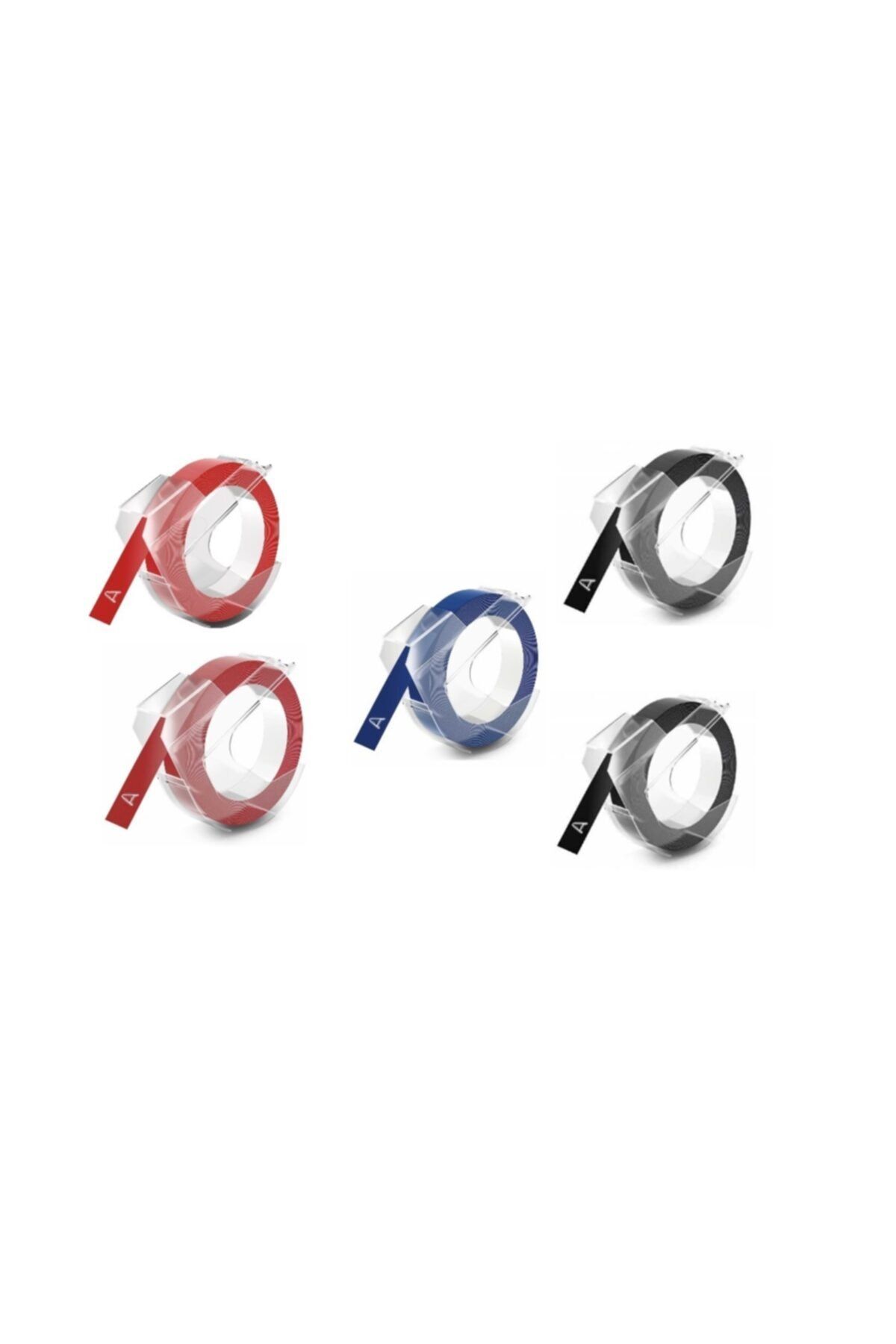 Dymo Junior-omega Uyumlu Yedek 3d Kabartma Şerit 9mm X 3mt 5 Adet (2 Kırmızı + 2 Siyah + 1 Mavi)