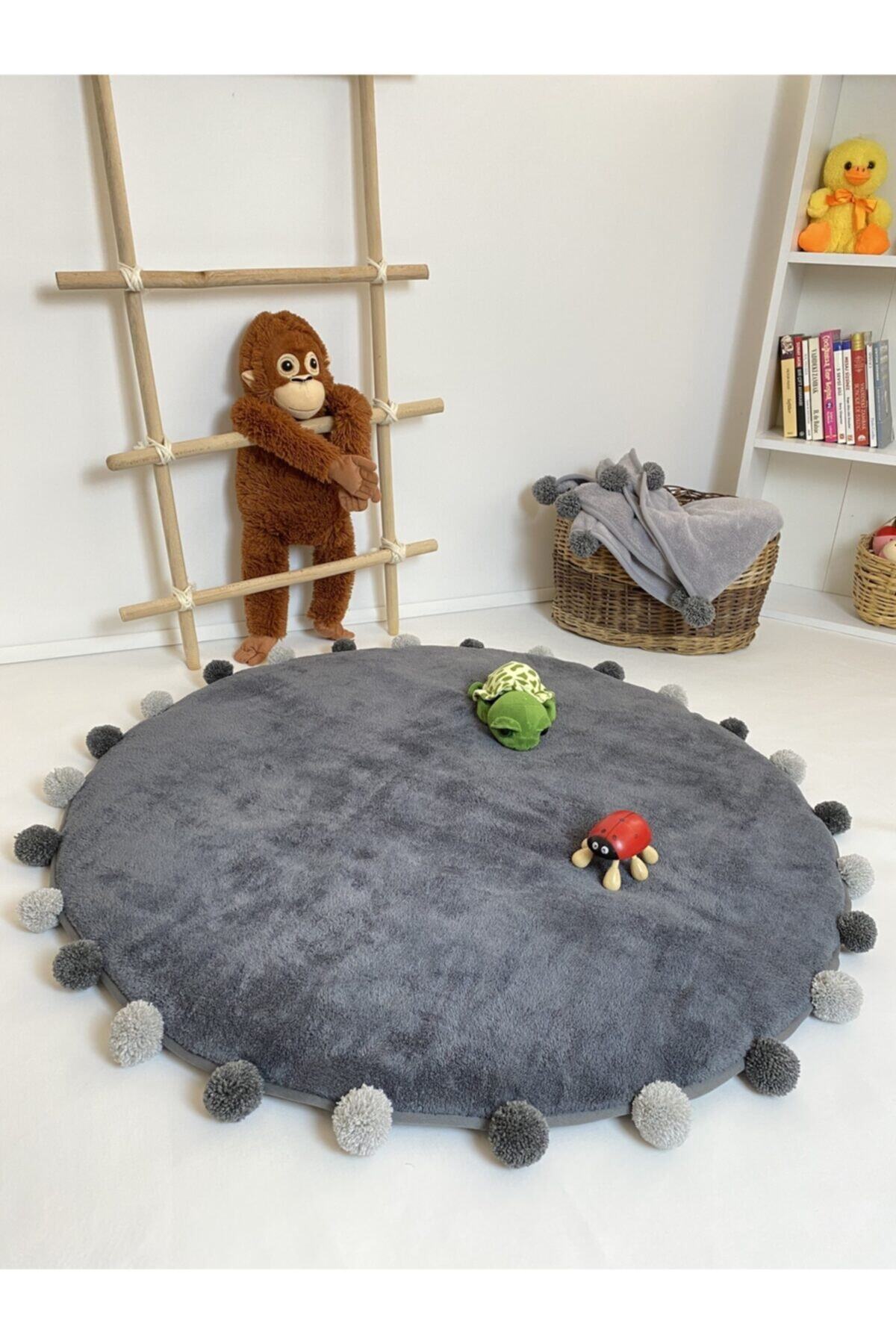 Softline Antrasit Gri Ponponlu Welsoft Oyun ve Uyku Minderi