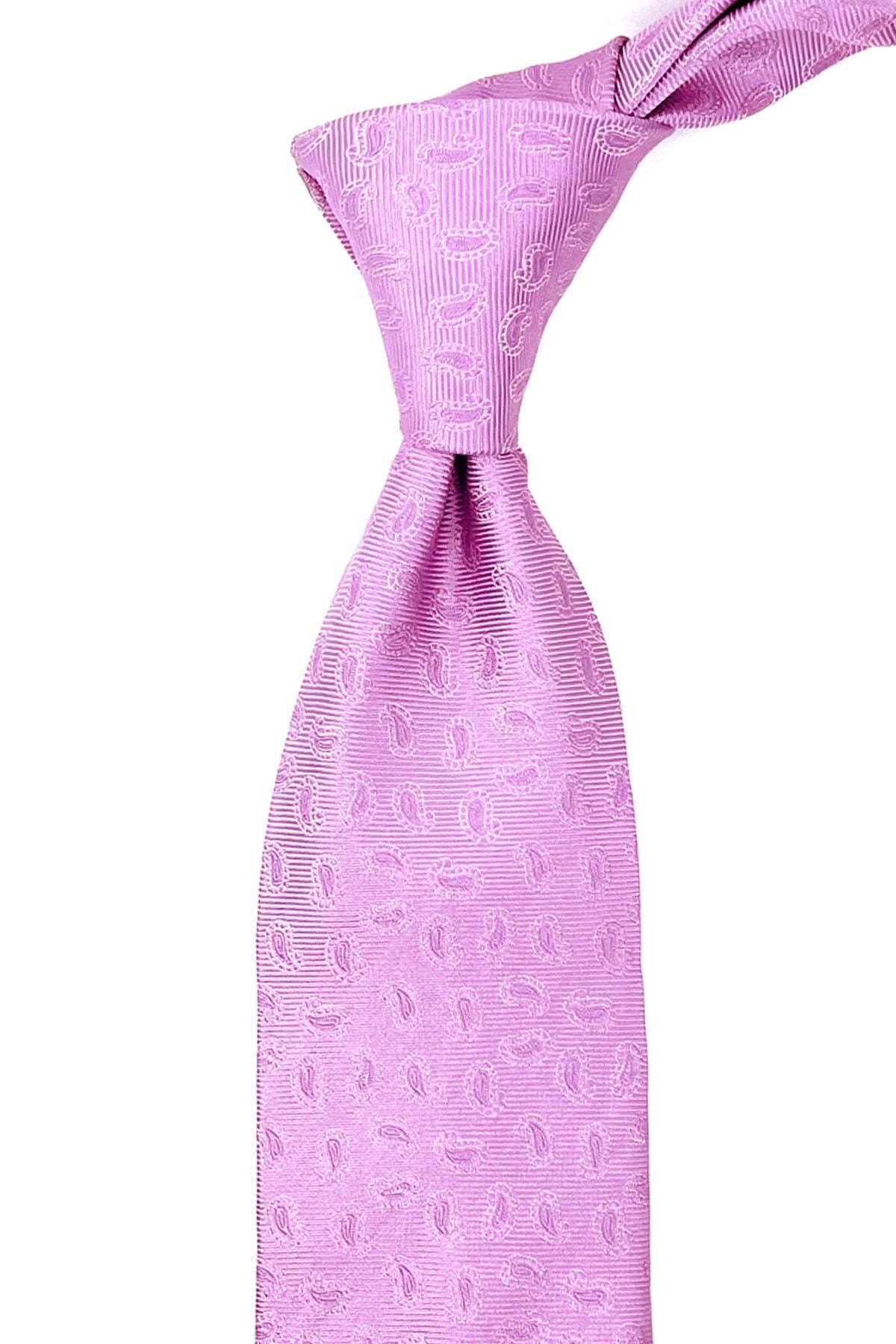 Kravatkolik Fedato Style Pembe Şal Desen Italyan Ipek Kravat Ik942