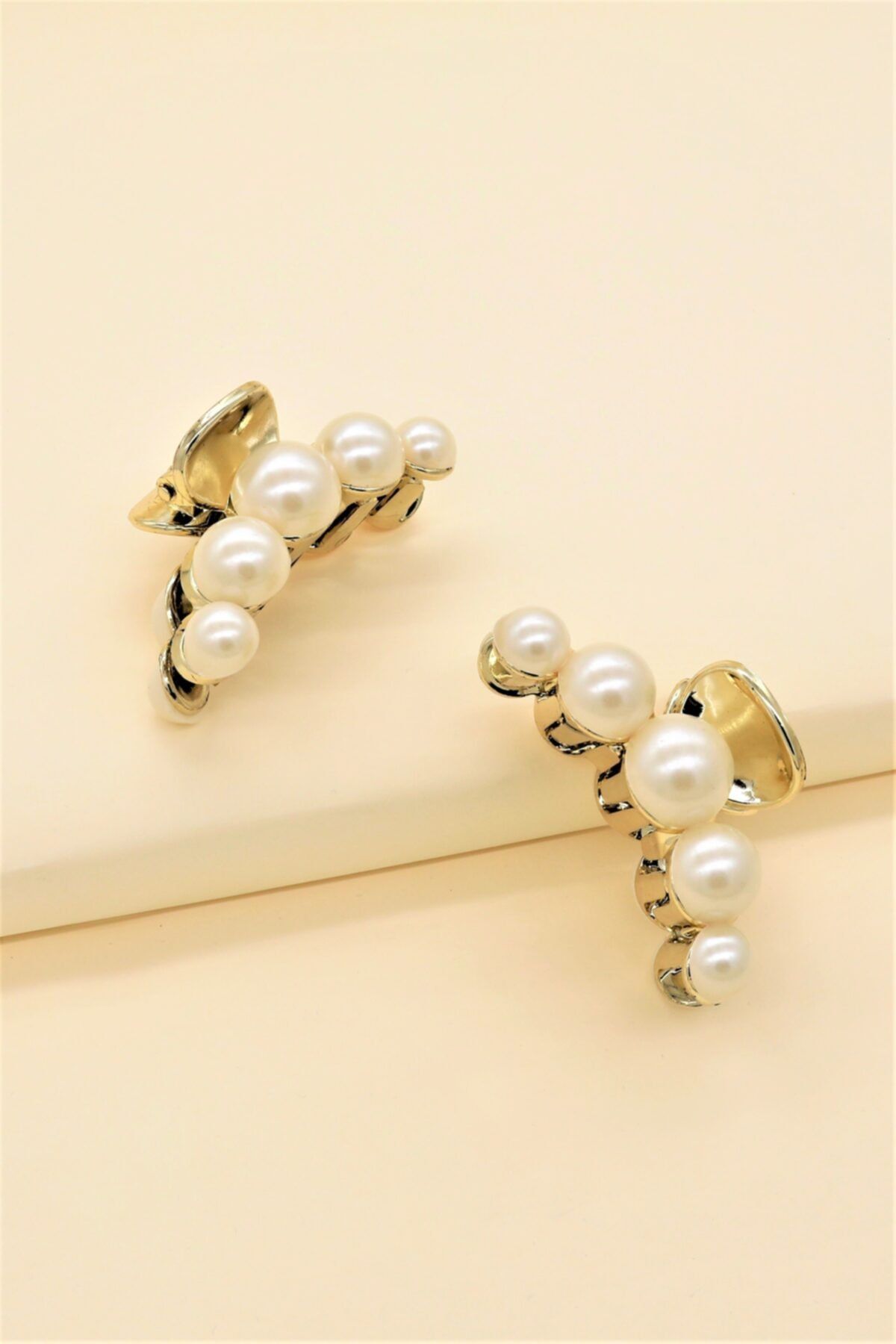 H&E DESIGN Kadın 2'li Gold Pearly Inci Mandal Toka Seti