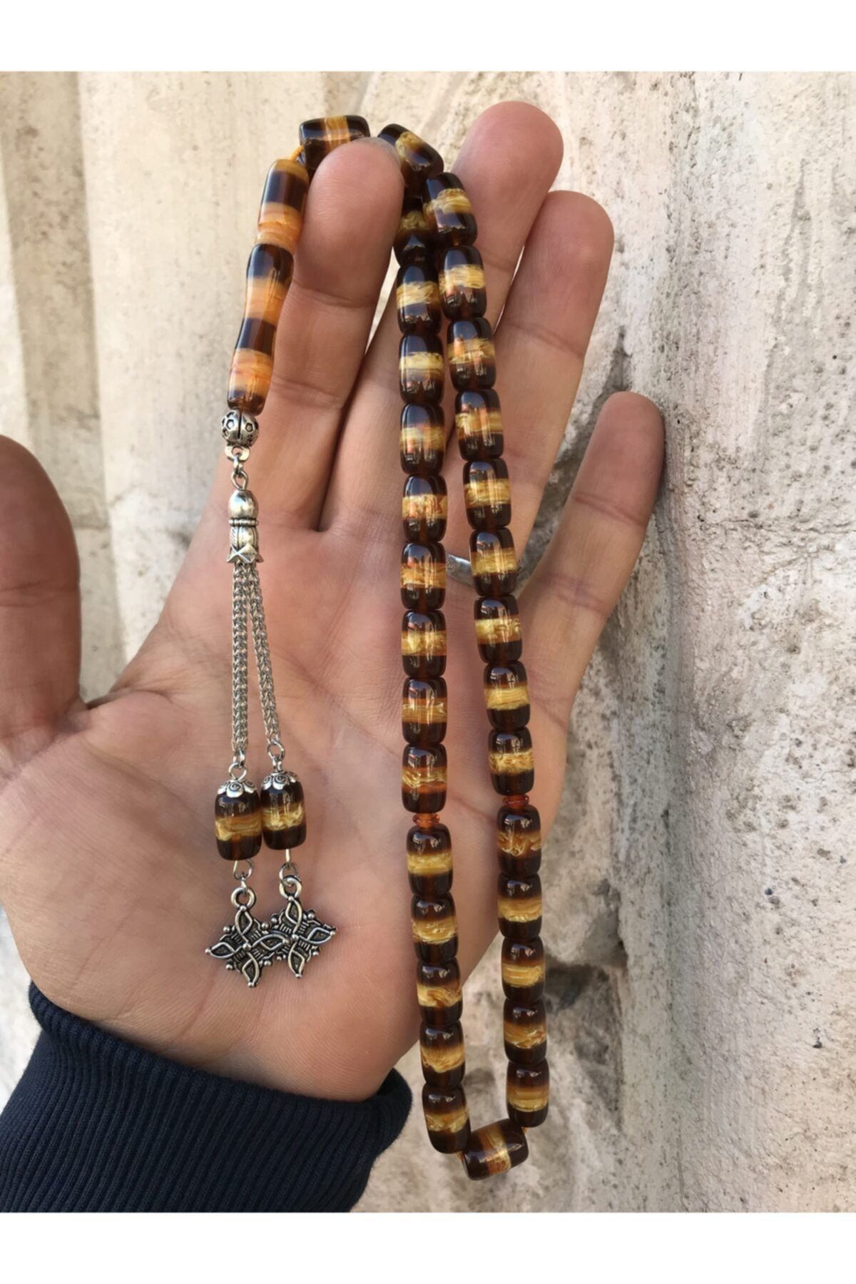Sultan Telkari Sarı Koyu Lacivert Taraftar Kesme Model Toz Kehribar Tesbih