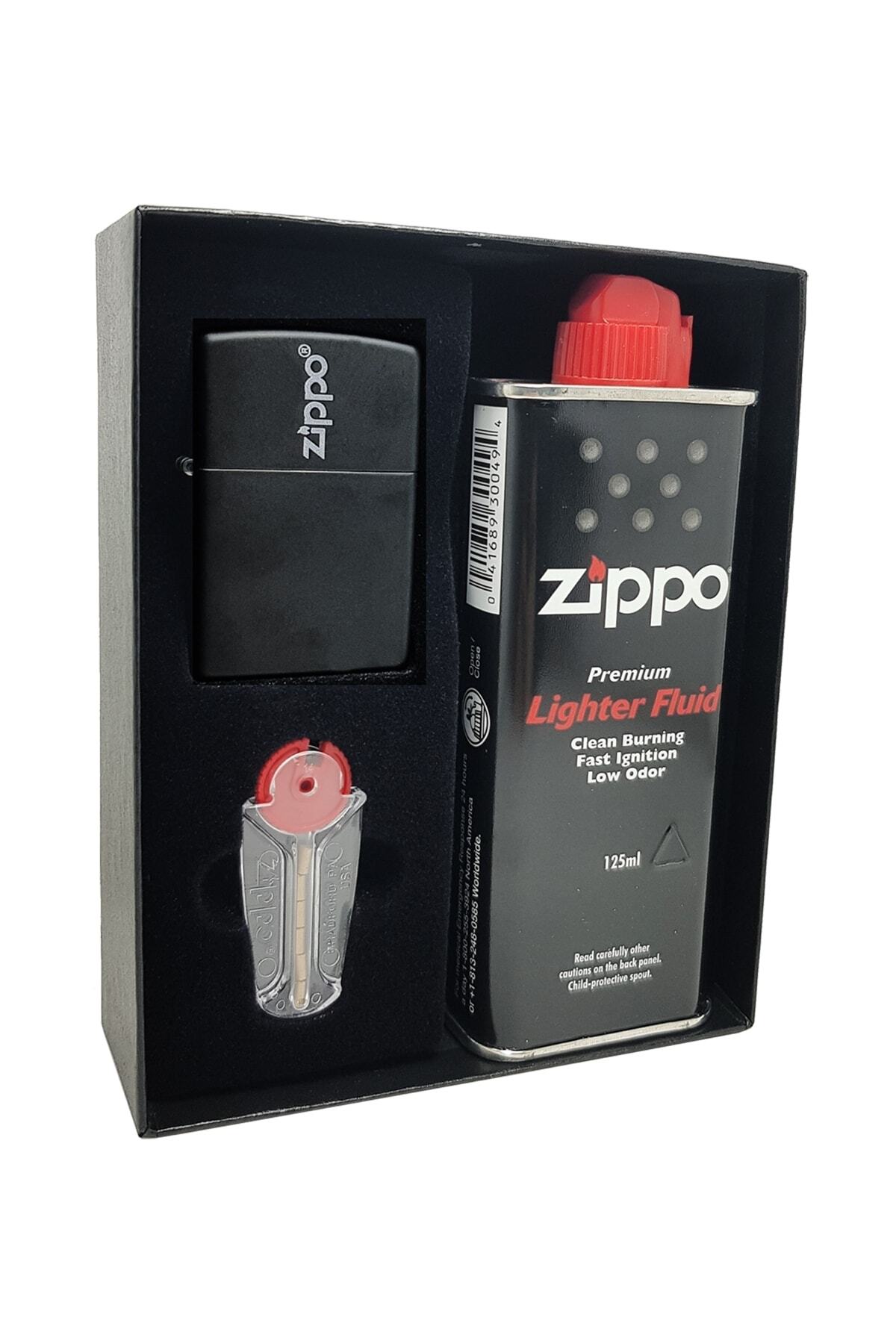 Zippo Çakmak Mat Siyah Hediyelik Kutu Benzin Taş Set Du10-079803