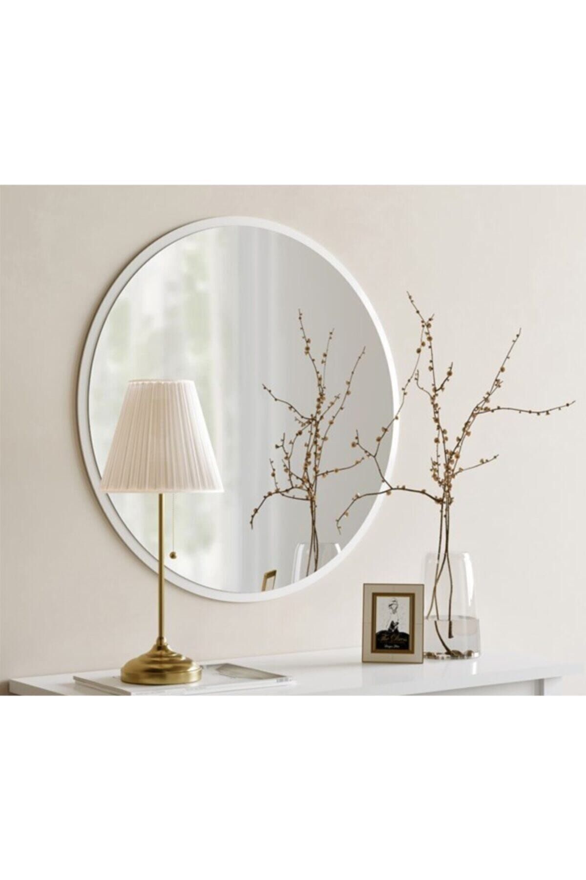 luxury decor Dekoratif Yuvarlak Ayna Beyaz 60 Cm