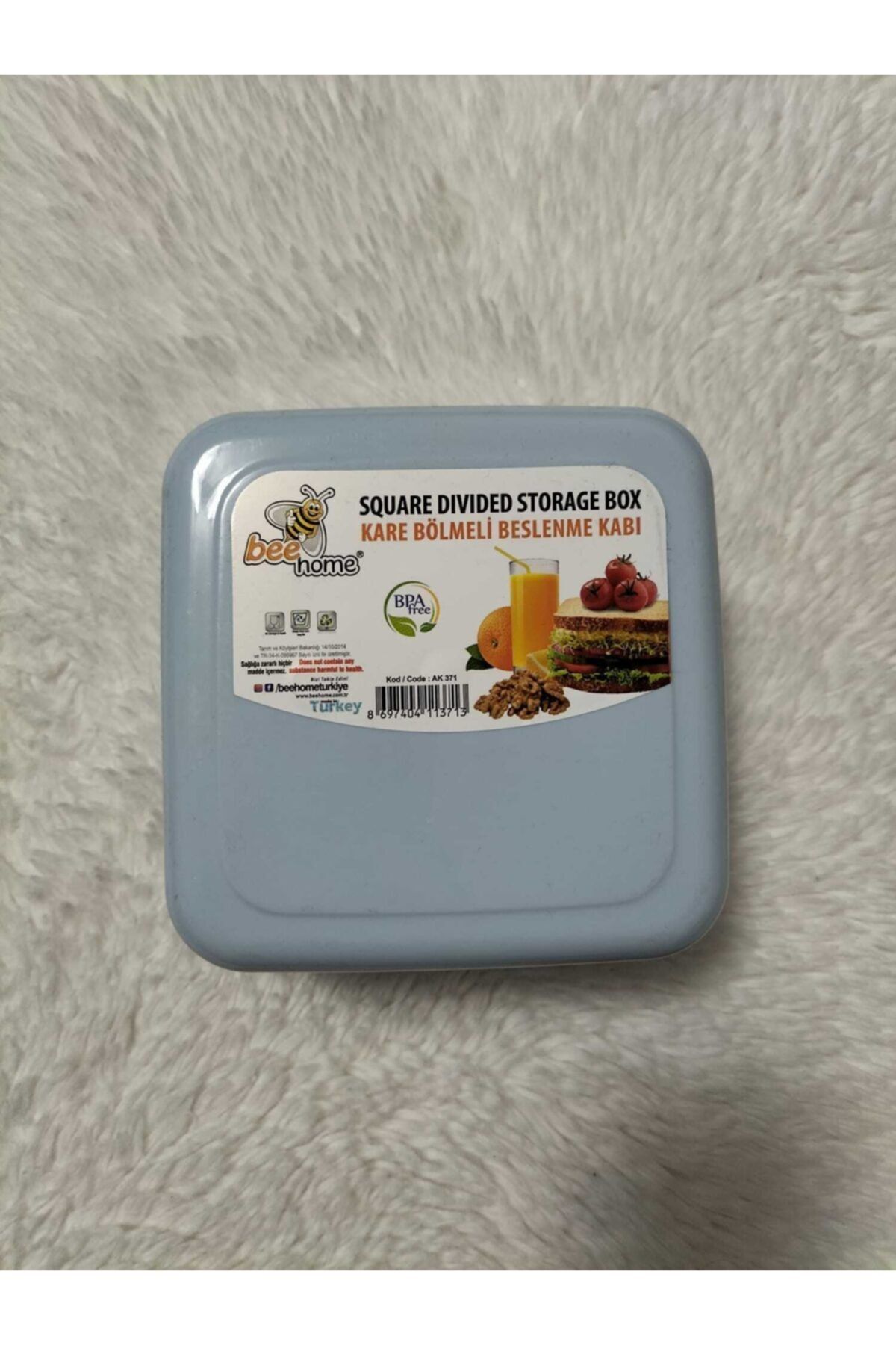Bee Home Kare Bölmeli Beslenme Kabı (mavi)