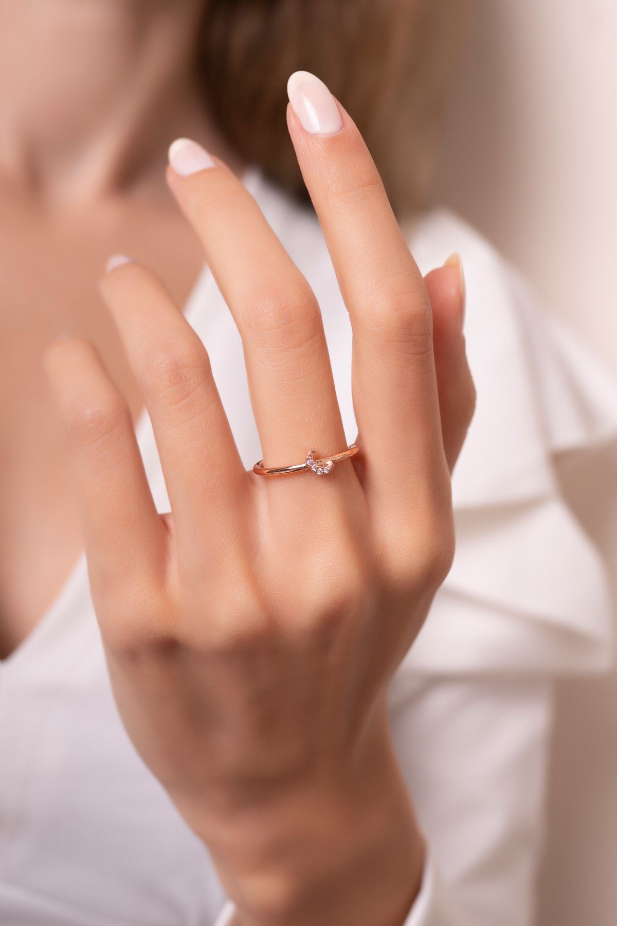 Eva Jewelry Ay Model Ayarlanabilir 14 K Rose Altın Kaplama Kadın Eklem Yüzük