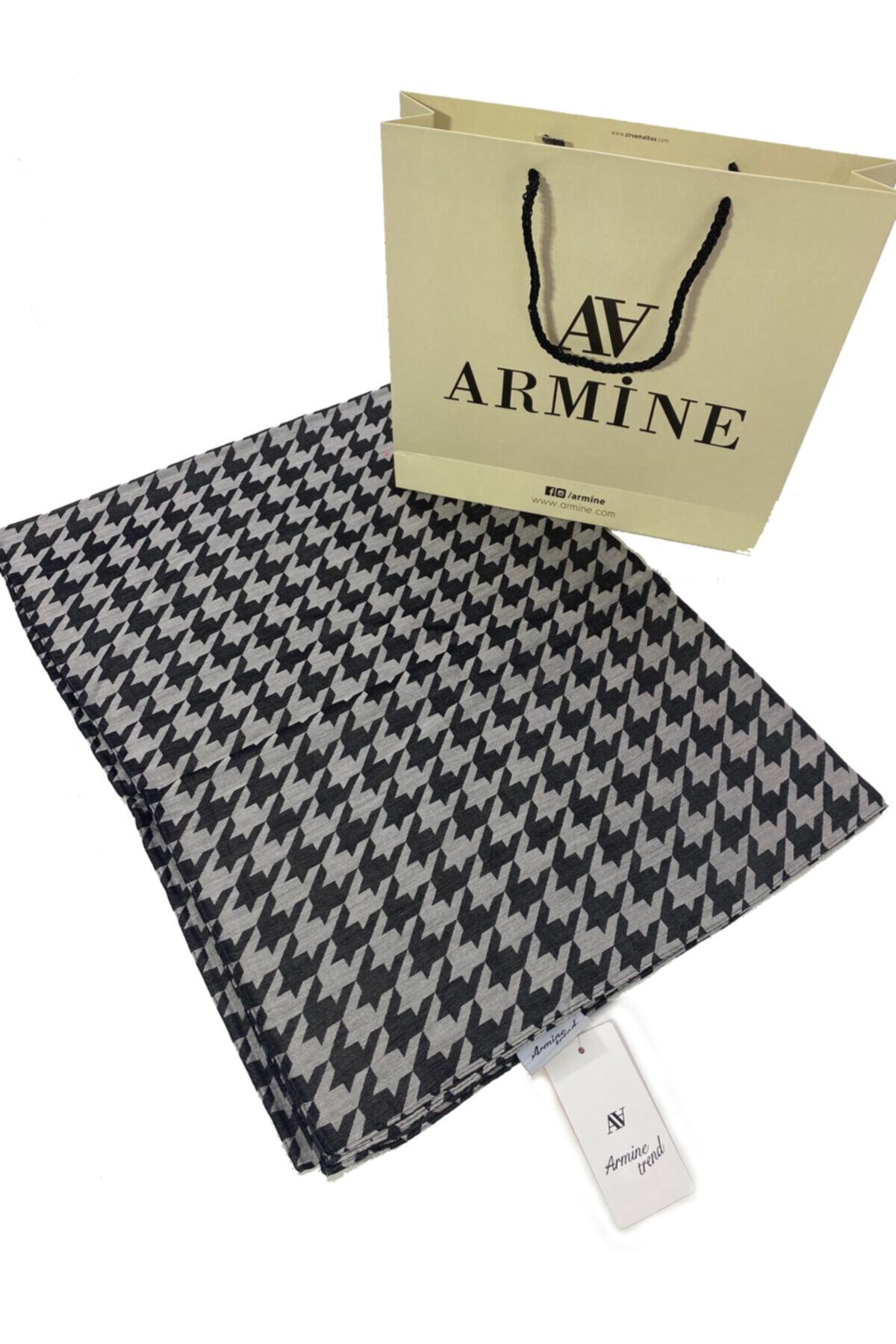 Armine -pure Lina Modal Ipek Şal-75x195cm-kazayağı Desen-gri-siyah