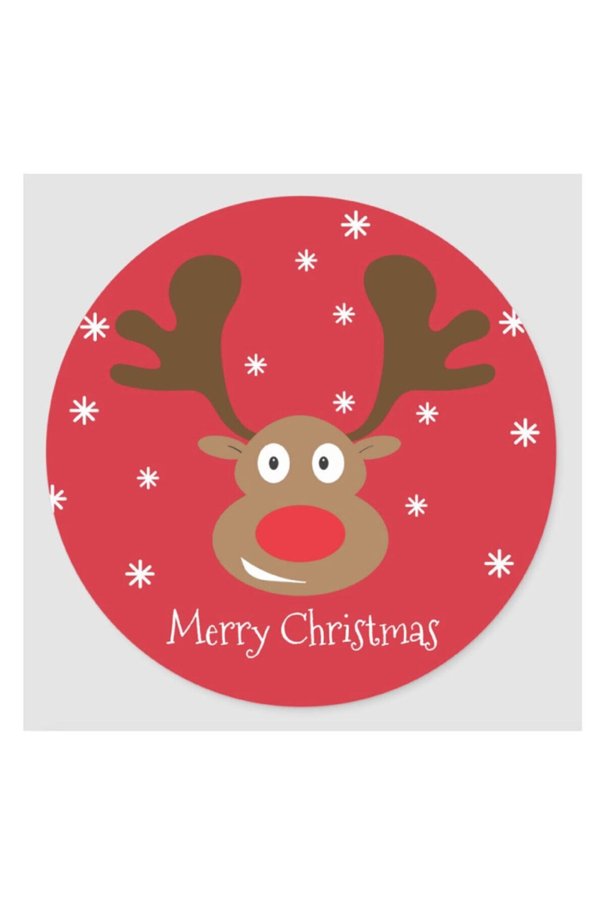 yamata kağıt Sticker Merry Christmas Etiket 70 Adet Opak 4x4cm Yuvarlak Yırtılmaz, Su Geçirmez Etiket
