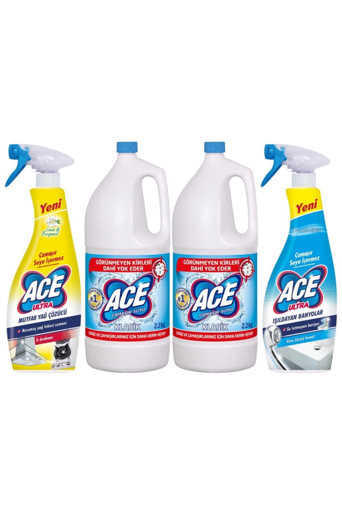 ACE Ultra Köpük Çamaşır Susuz Banyo 700 ml + Mutfak 700 ml + Çamaşır Suyu Klasik 4.4 kg