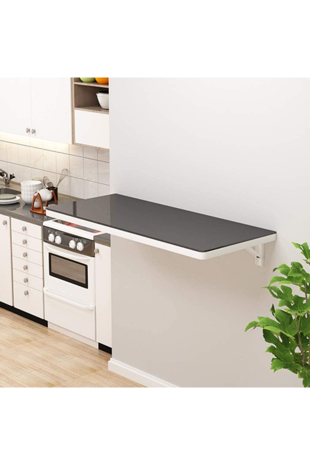 Kydonia Home 45x72 Mdf Siyah Beyaz Oval Köşeli Duvara Monte Kırma Katlanır Masa