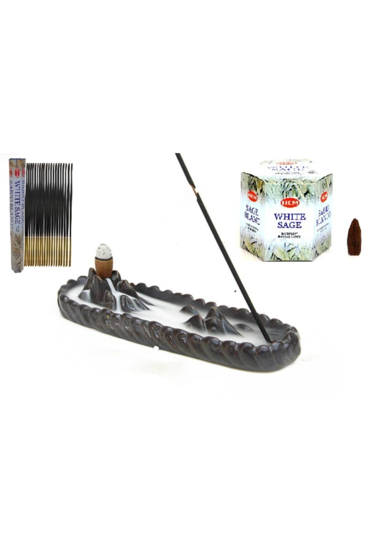Hem Şelale Tütsülük+white Sage Çubuk Tütsü+white Sage Geri Akış Tütsü Set