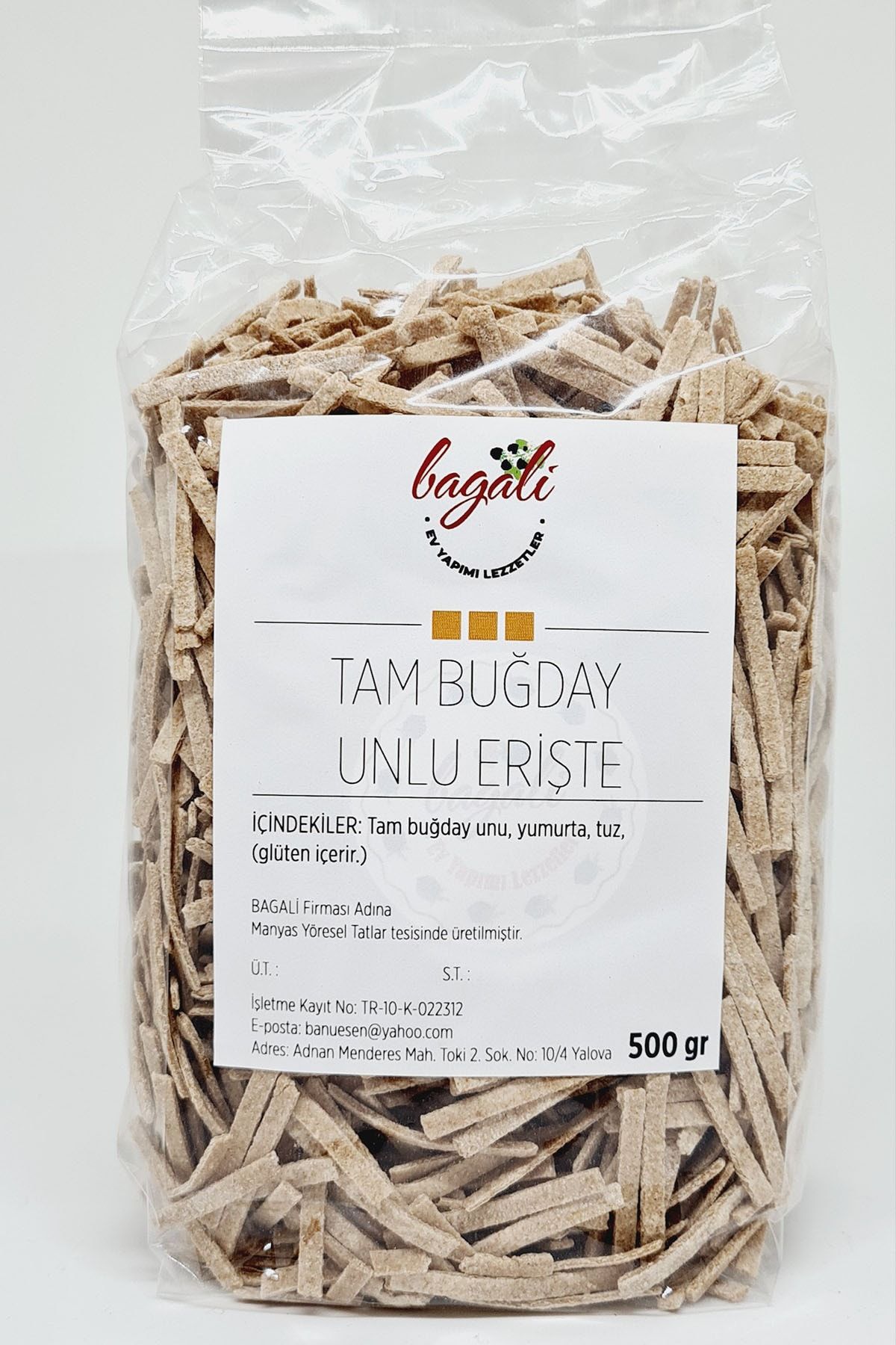 BAGALİ Tam Buğday Unlu Erişte Makarna 500 gr