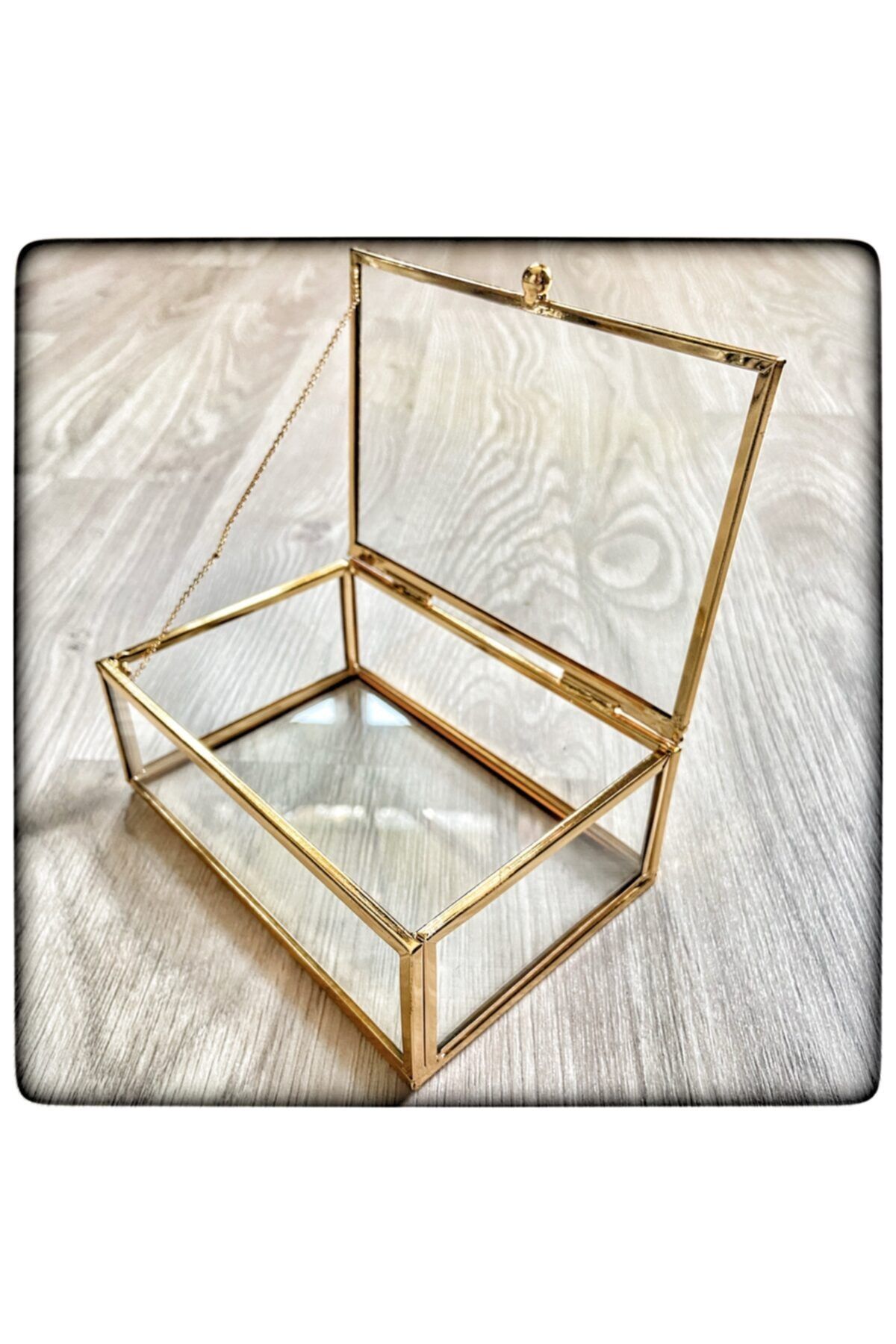 EVİNYA HOME Dekoratif Metal Cam Kutu / Gold - 5x10,5x13cm