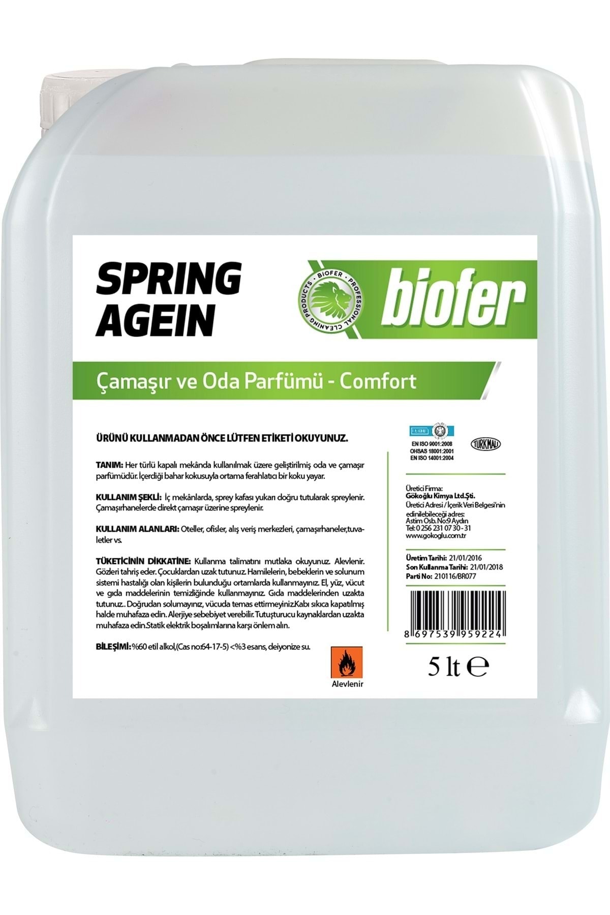 Biofer Spring Agein Çamaşır Ve Oda Parfümü 5 Lt