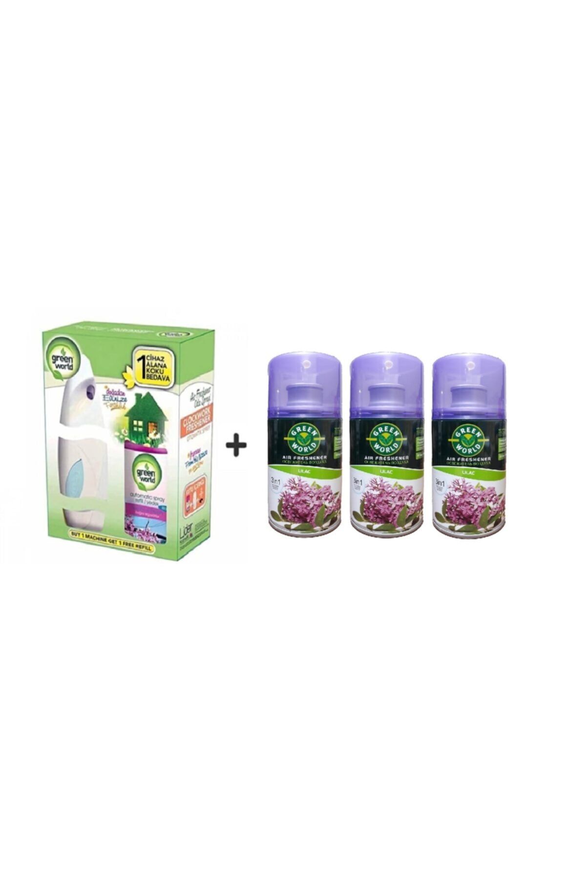 Green World Oda Parfümü Makine + Yedek Sprey + Leylak Çiçeği Kokusu Bahar Çiçekleri Sprey 3 X 250 Ml