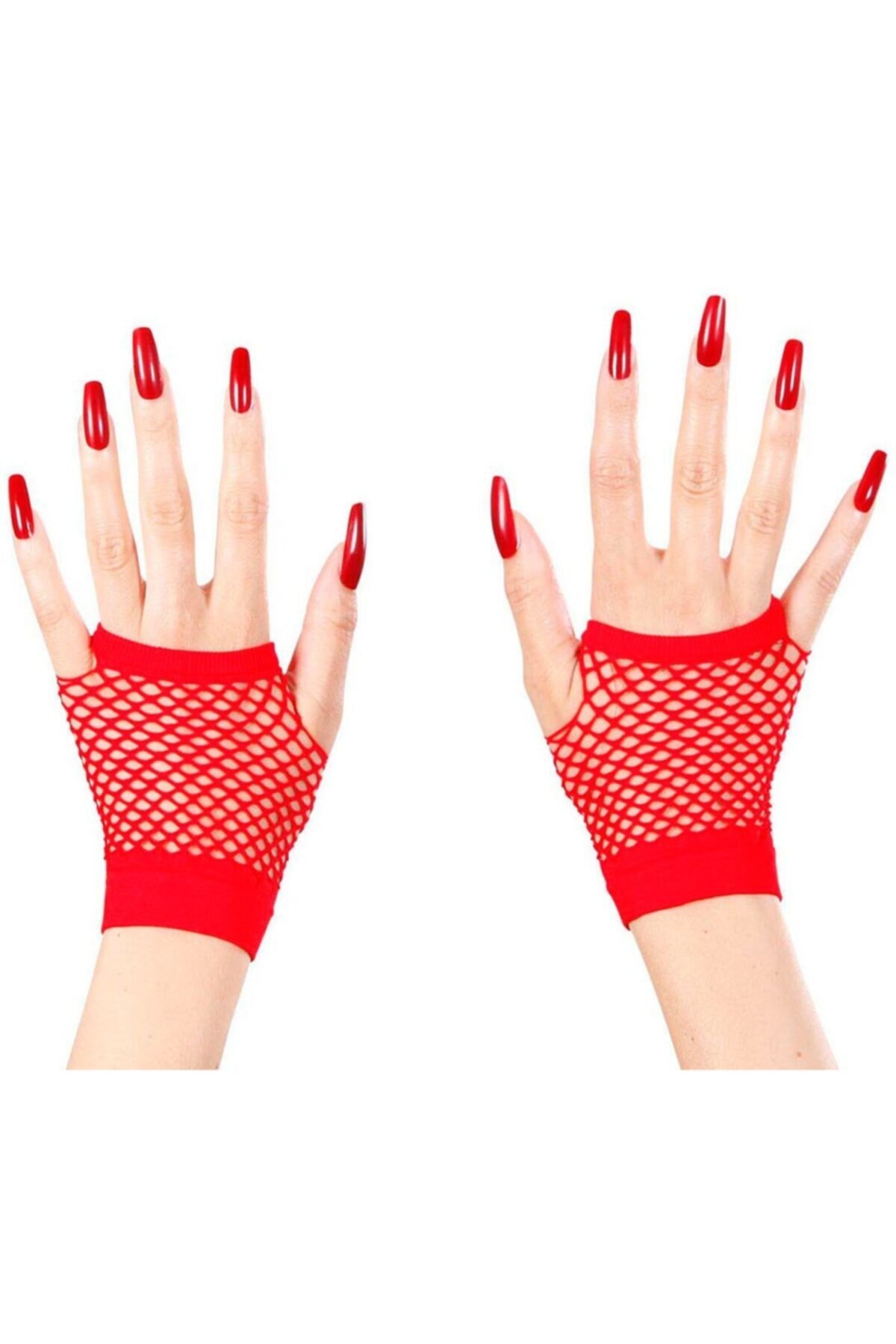 theonlinebutik Kırmızı Renk Kısa Boy Fileli Örgü Eldiven