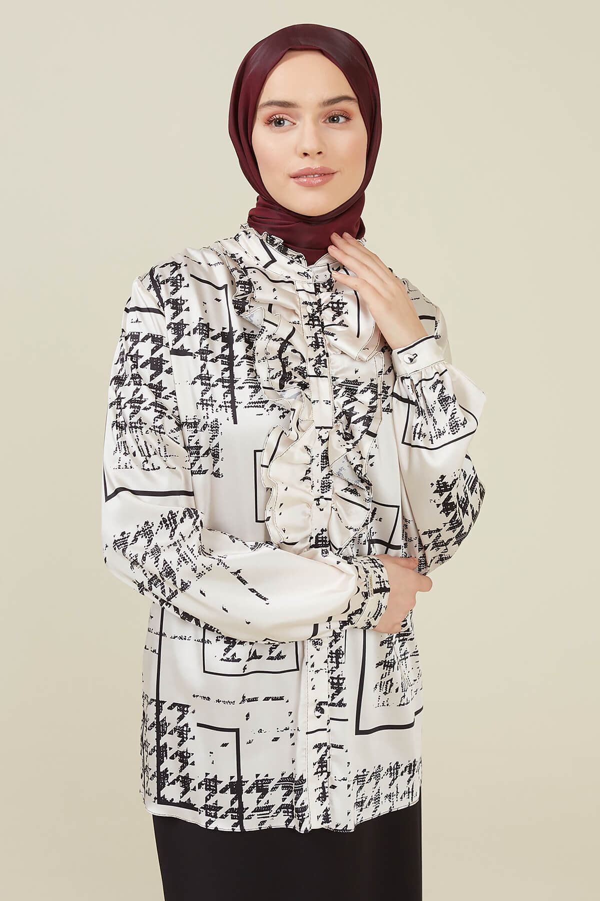 Setrms Bej Zebra Desenli Bluz 2215029