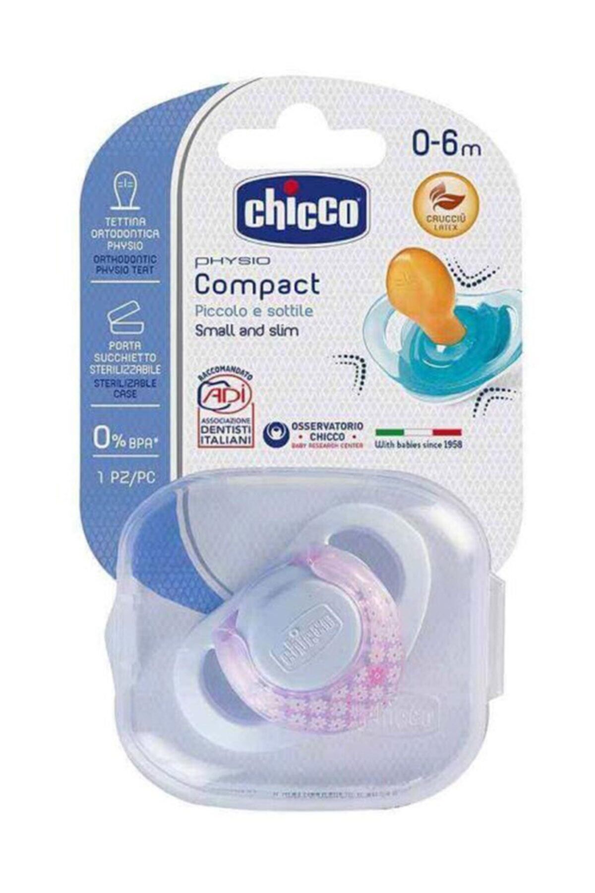 Chicco Physio Compact Kauçuk Tekli Emzik 0-6 Ay