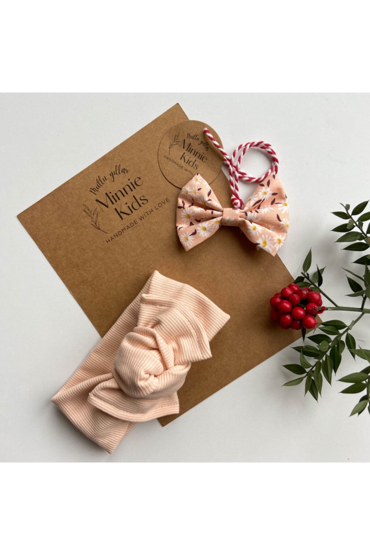 MinnieKids Açık Pudra Kız Çocuk Ribana Bandana Seti