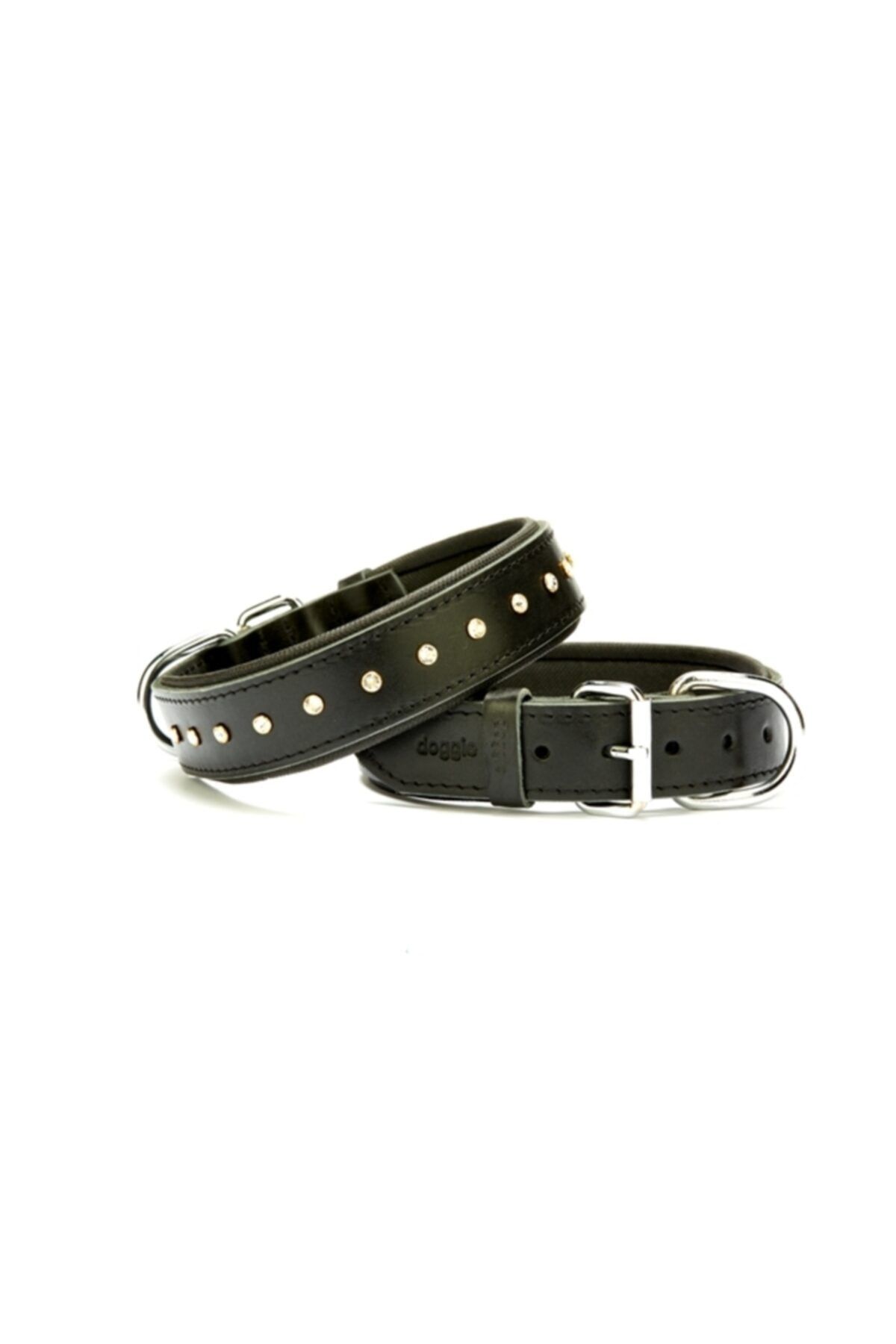 Berrinstore Doggie Konforlu Deri Swarovski Kristal Taşlı Köpek Boyun Tasması 3,5 X 40-49 Cm Siyah