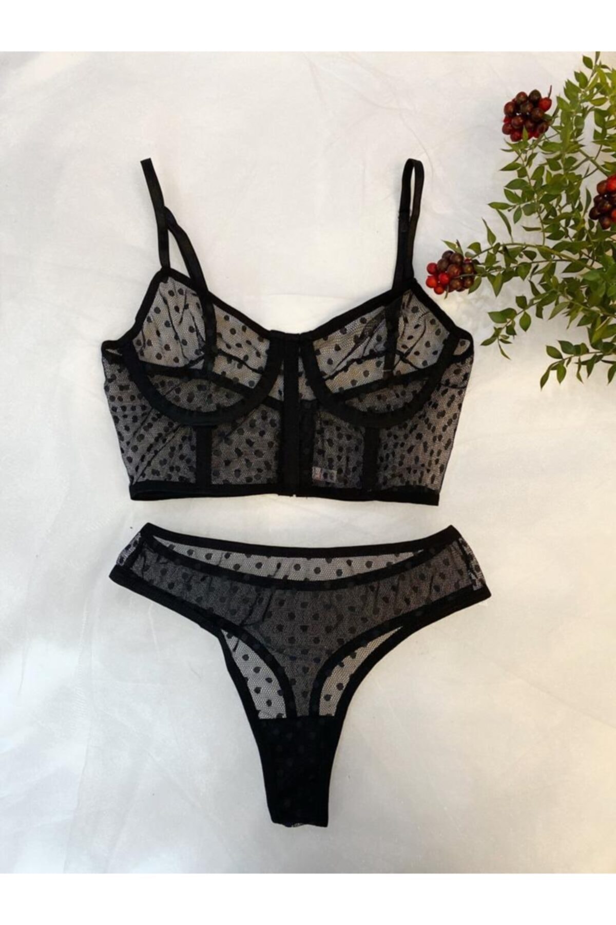EDLİNGERİE Siyah Puantiyeli Bralet Takımı